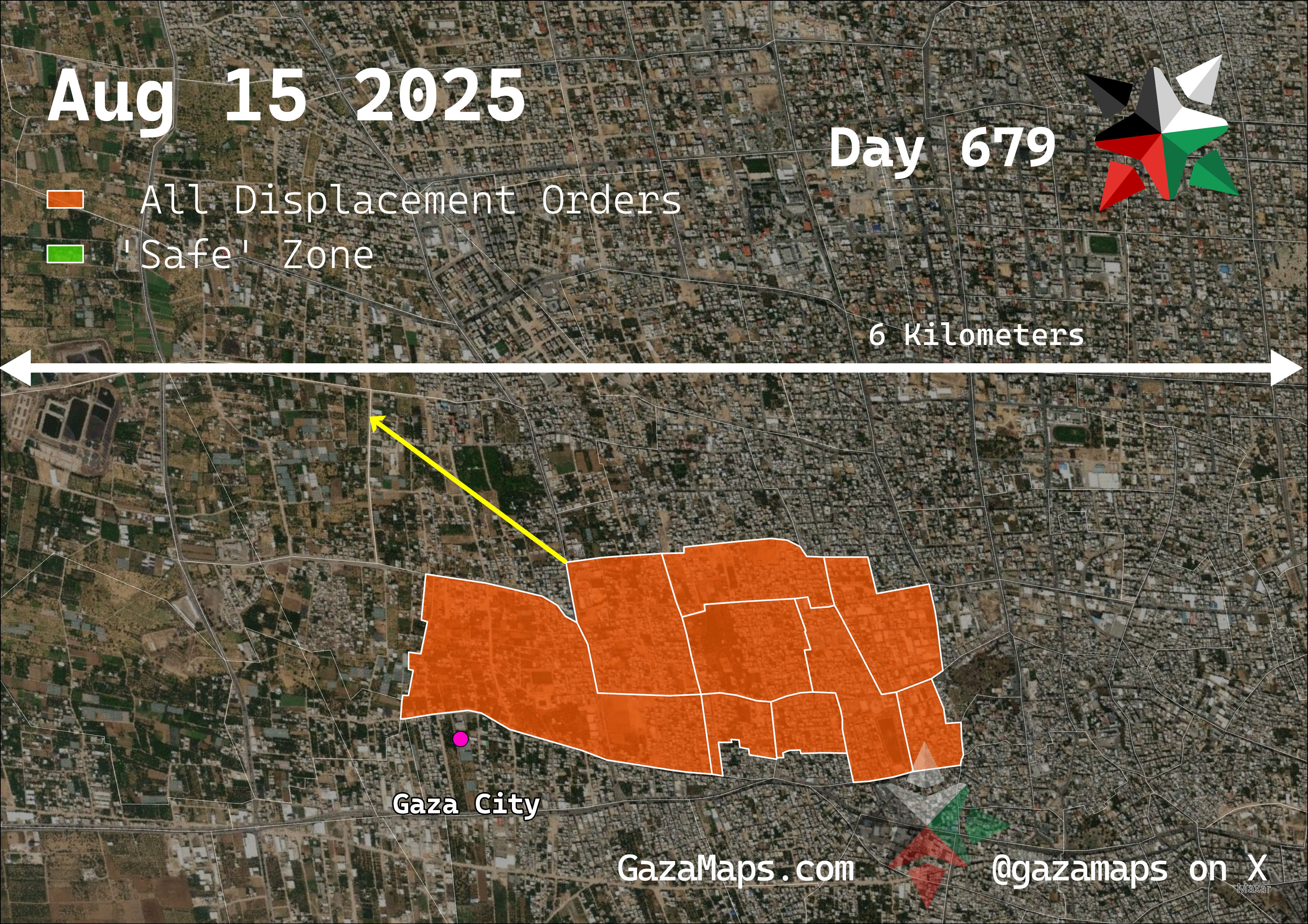 GazaMaps original map, based on IDF displacement order from 15 August, 2025