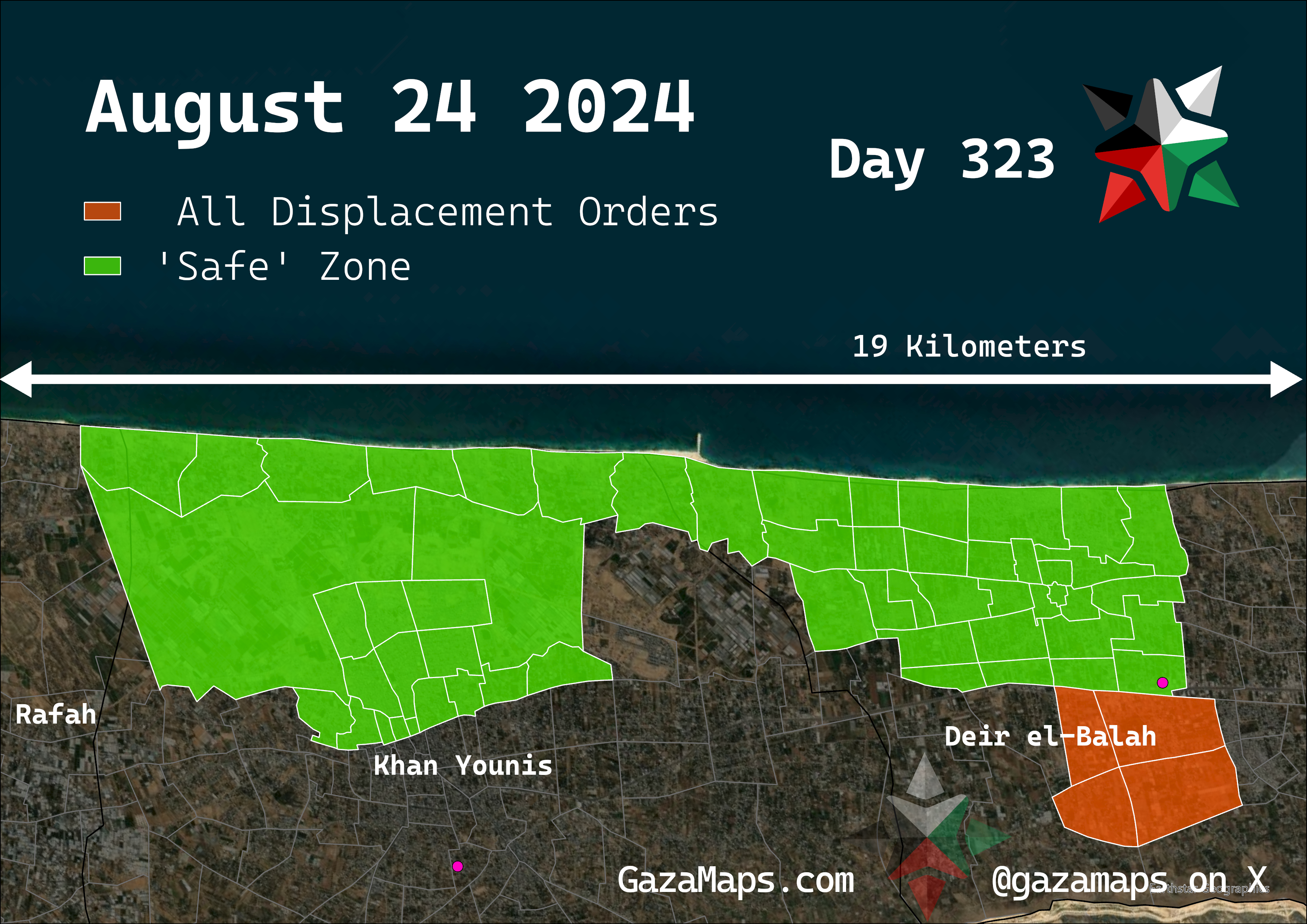 GazaMaps original map, based on IDF displacement order from 24 August, 2024