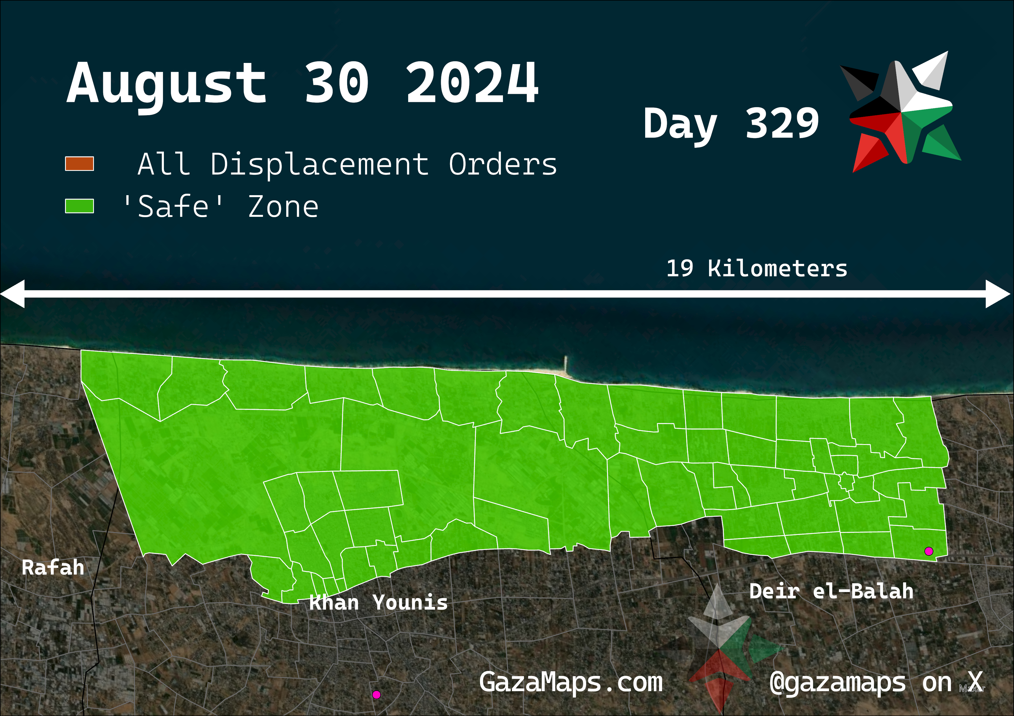 GazaMaps original map, based on IDF displacement order from 30 August, 2024