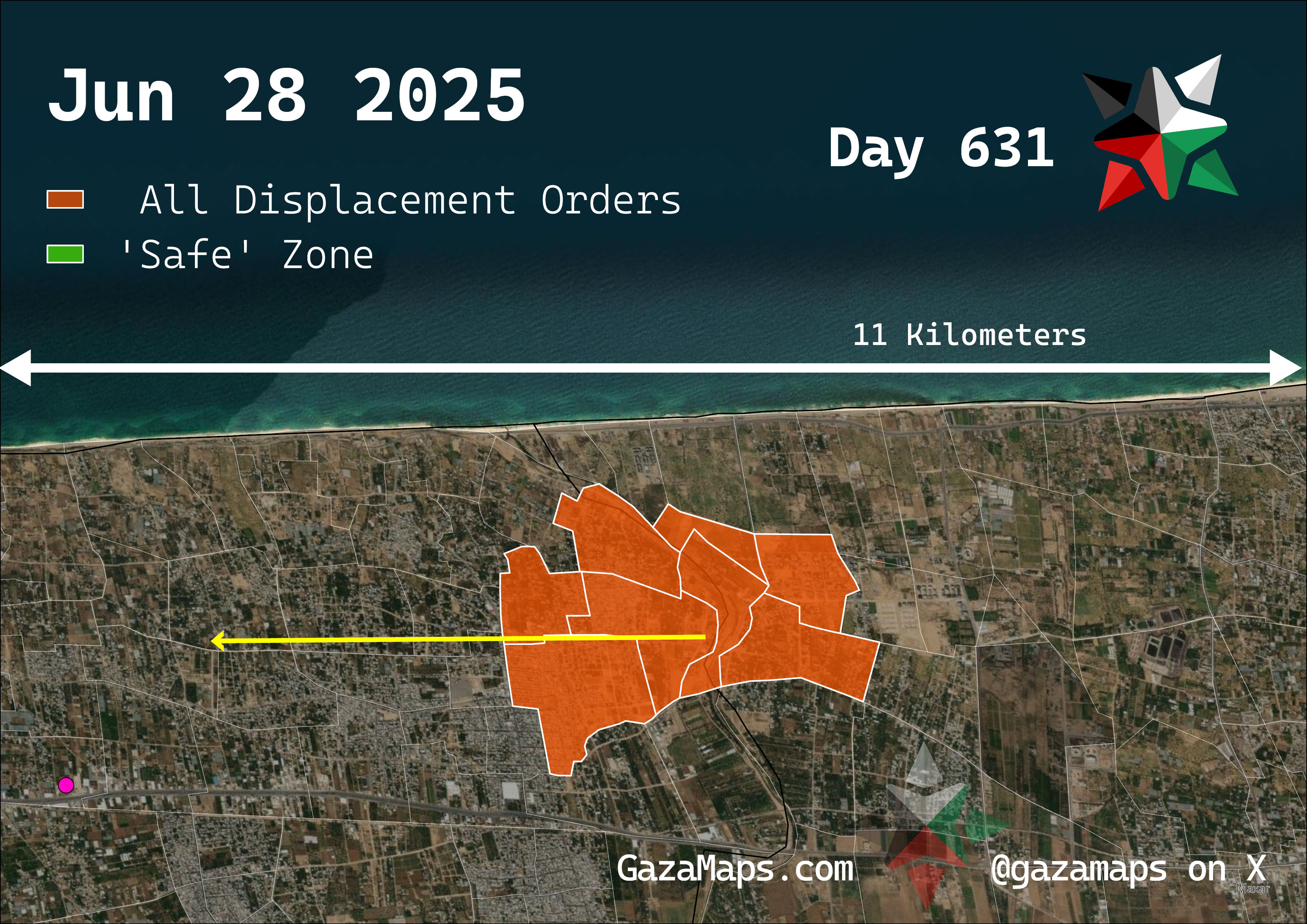 GazaMaps original map, based on IDF displacement order from 28 June, 2025