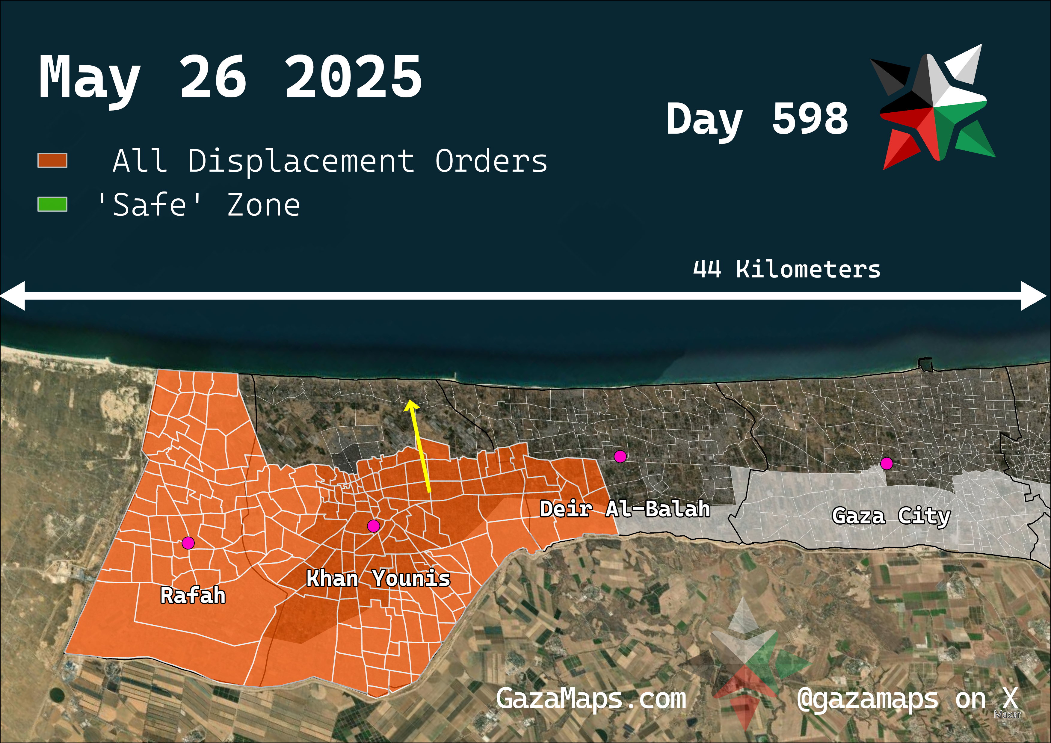 GazaMaps original map, based on IDF displacement order from 26 May, 2025