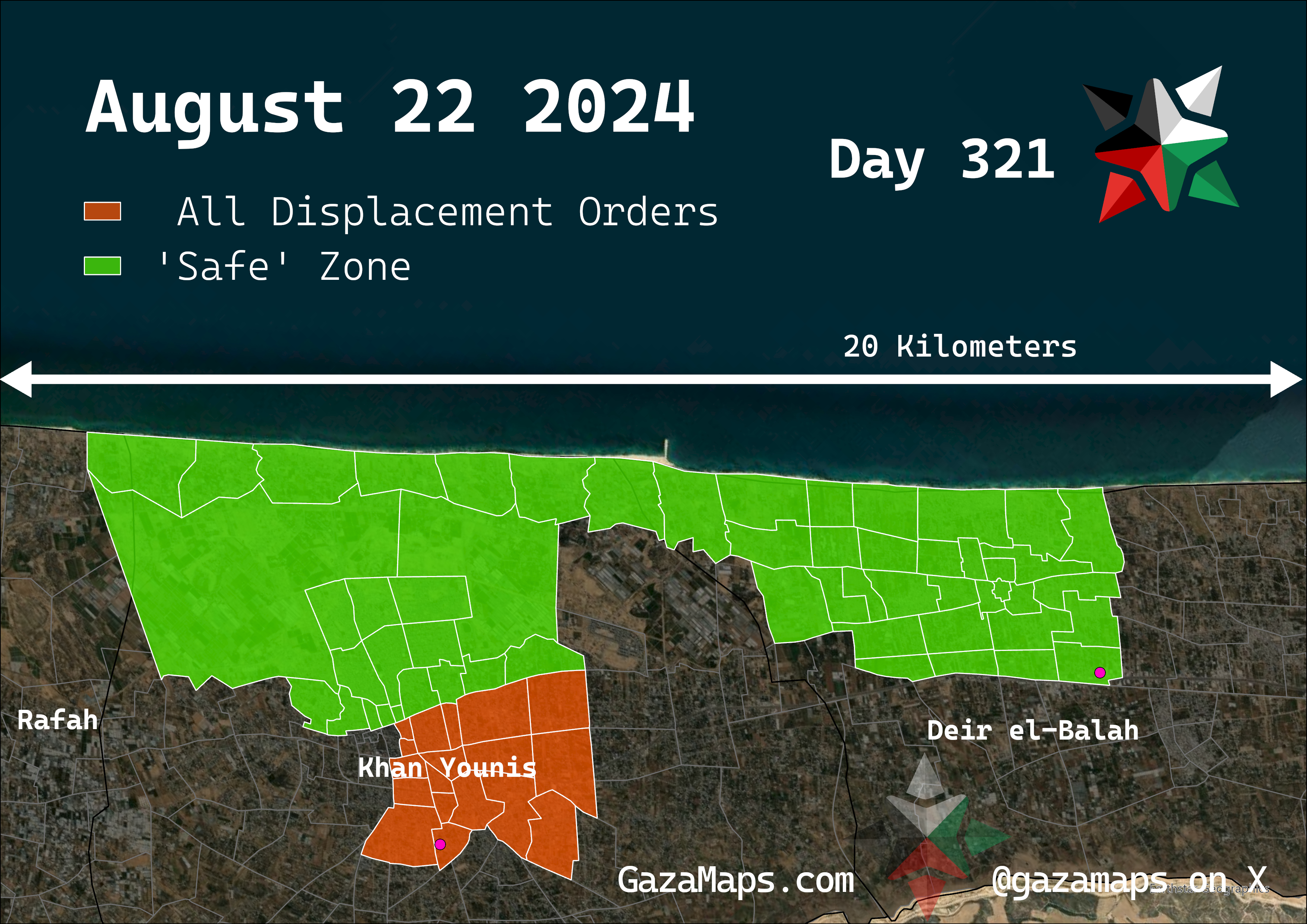 GazaMaps original map, based on IDF displacement order from 22 August, 2024