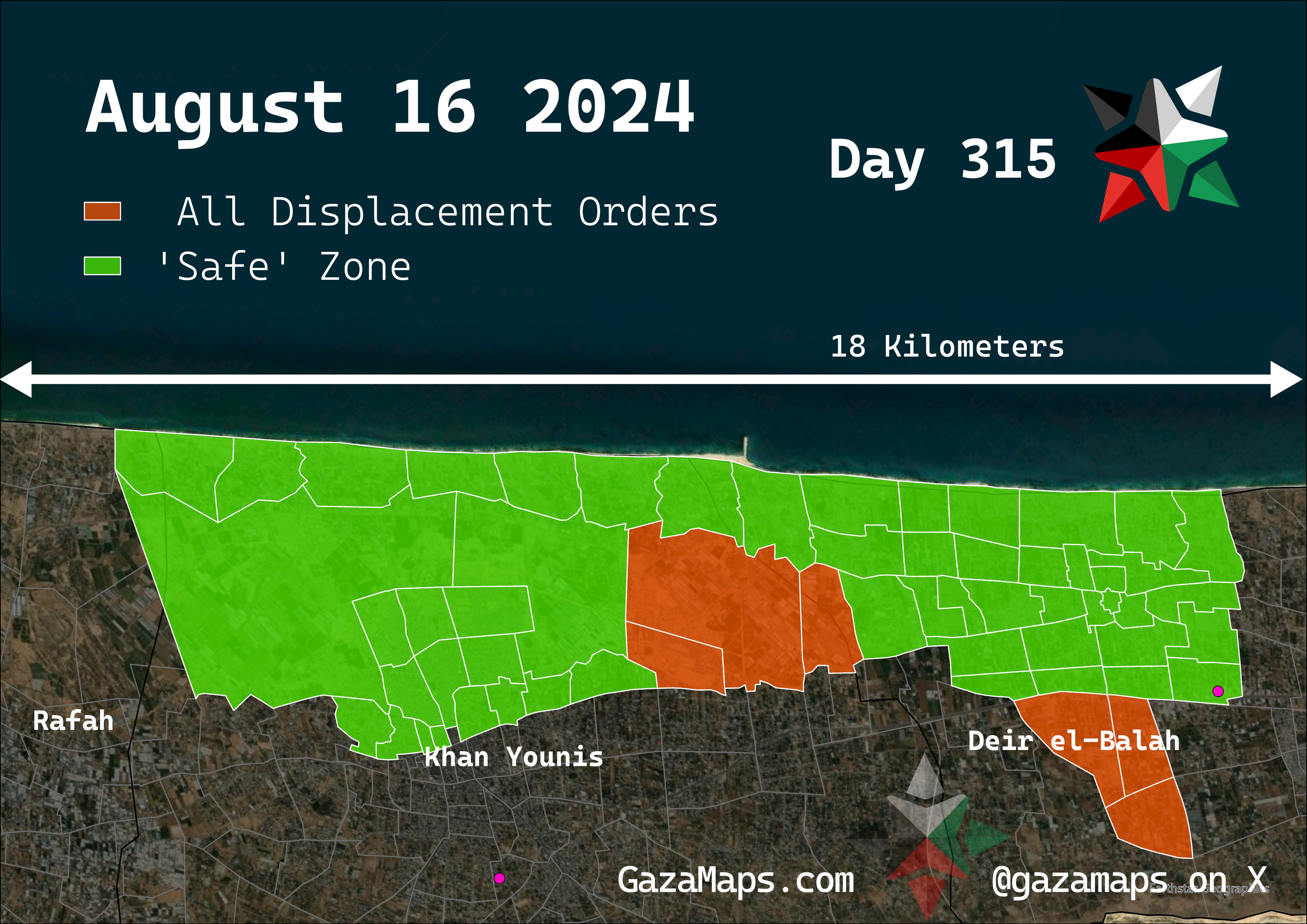 GazaMaps original map, based on IDF displacement order from 16 August, 2024