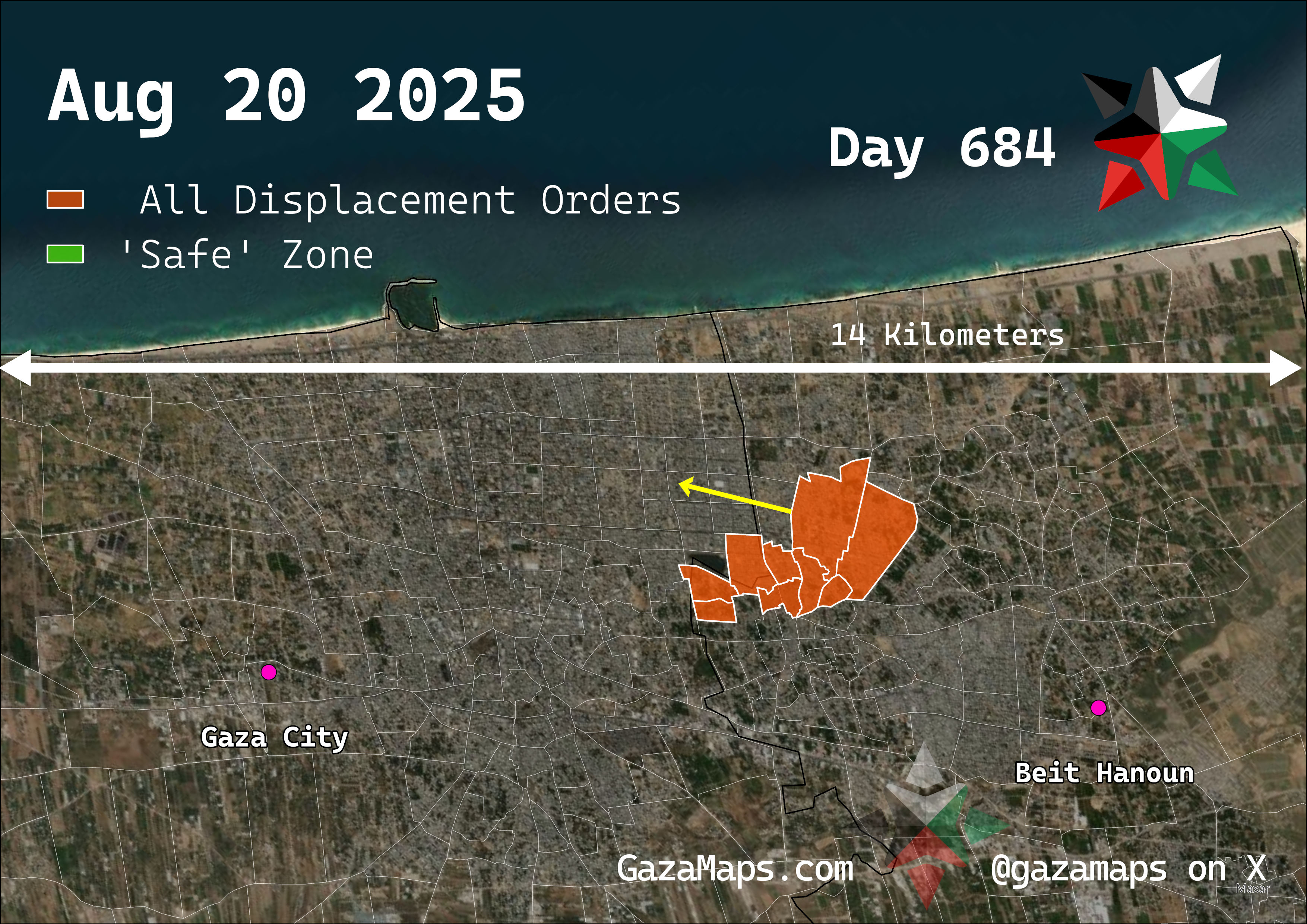GazaMaps original map, based on IDF displacement order from 20 August, 2025