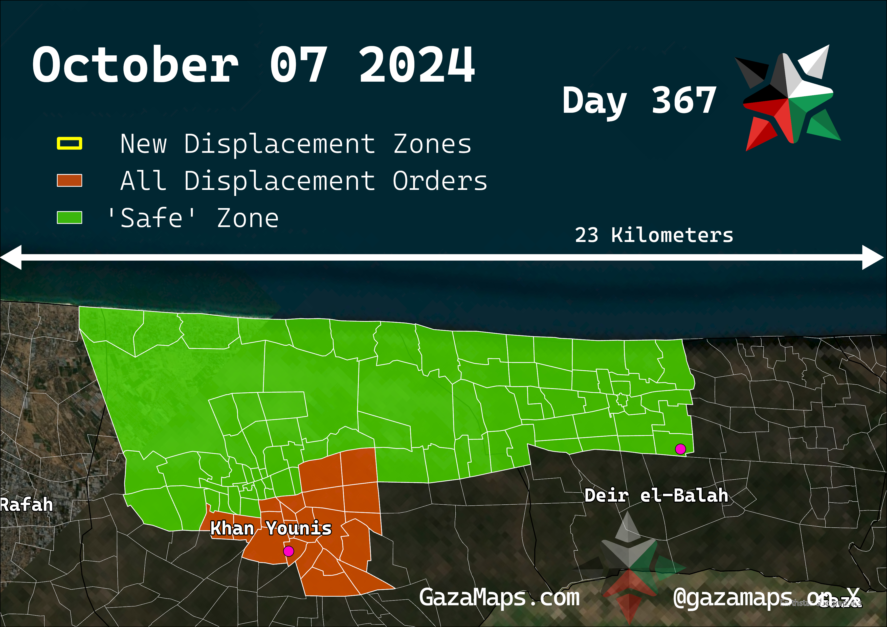 GazaMaps original map, based on IDF displacement order from 07 October, 2024