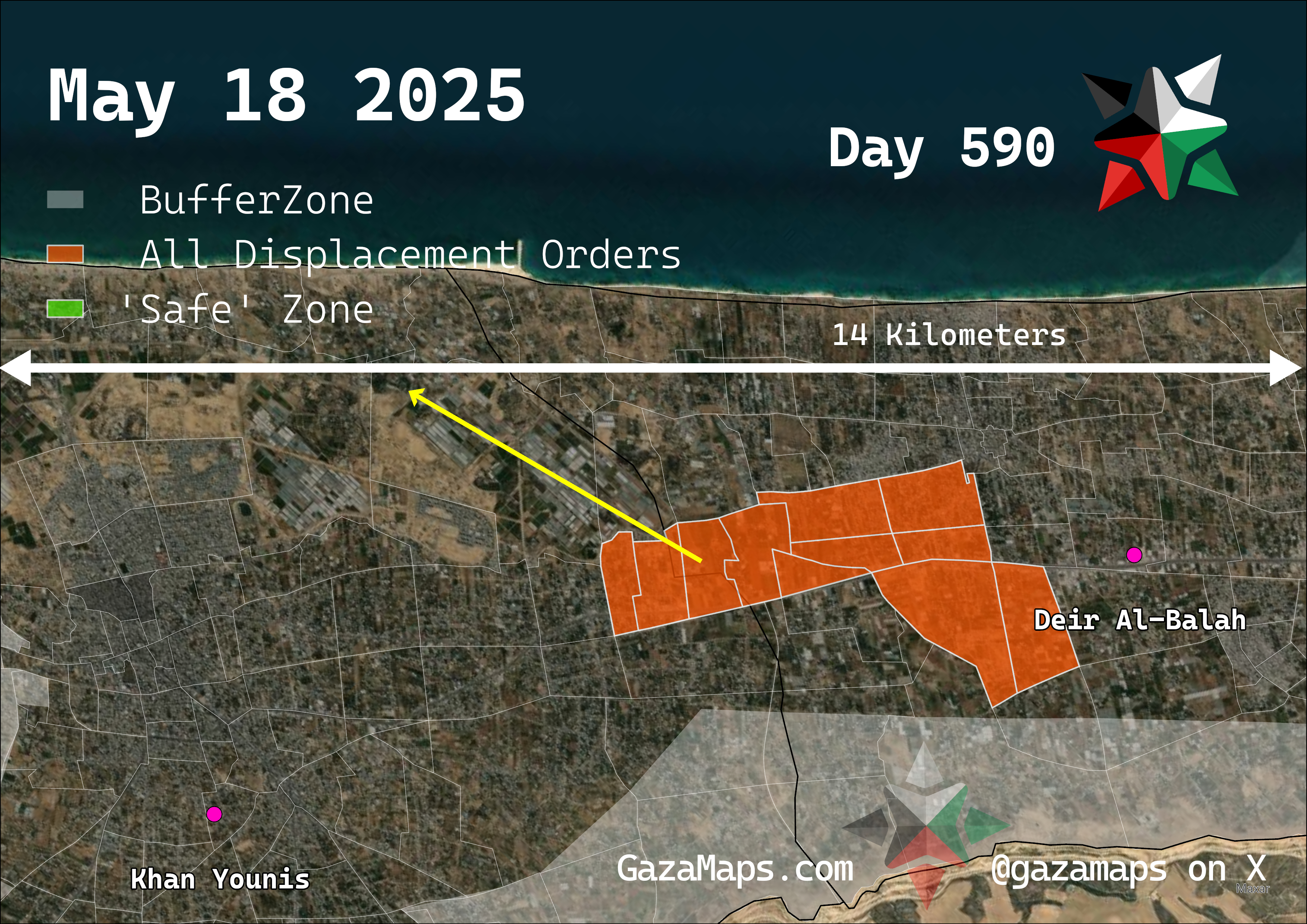 GazaMaps original map, based on IDF displacement order from 18 May, 2025