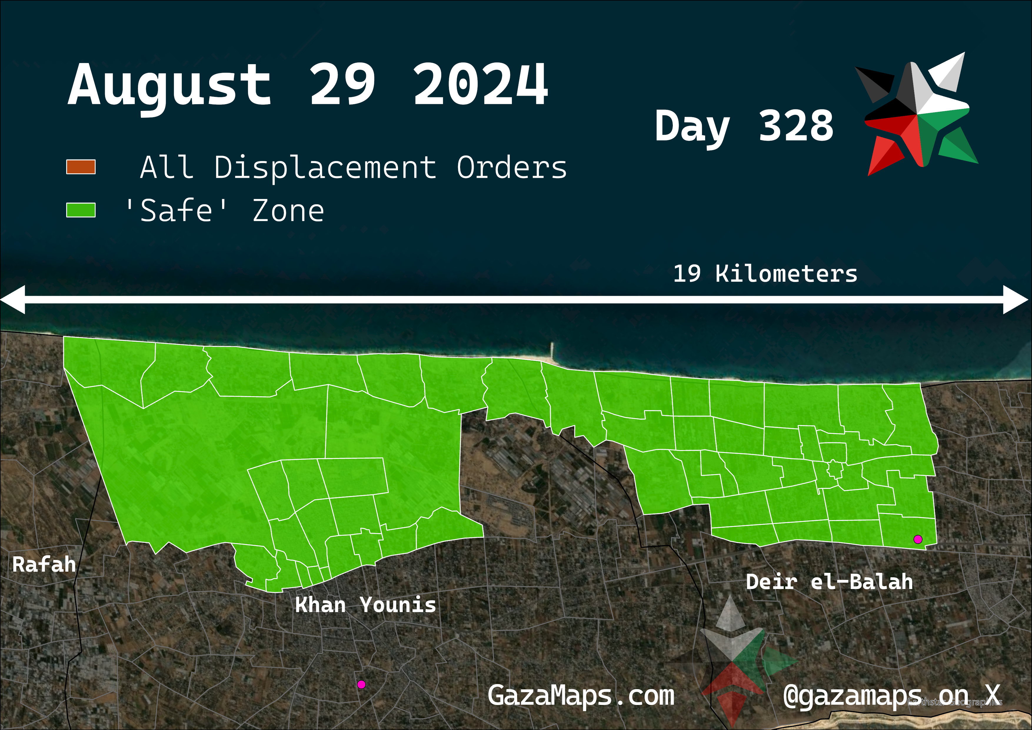 GazaMaps original map, based on IDF displacement order from 29 August, 2024