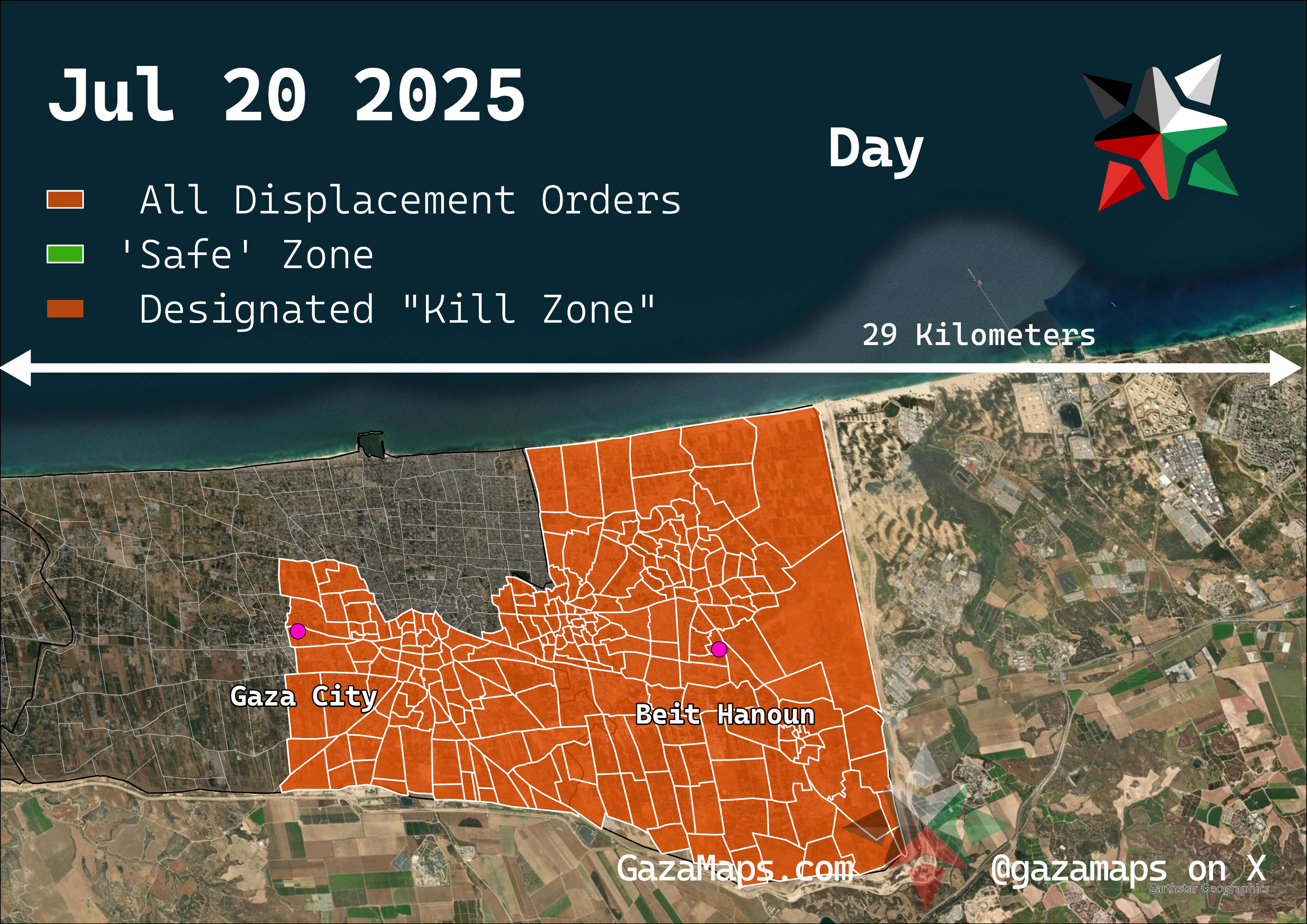 GazaMaps original map, based on IDF displacement order from 20 July, 2025
