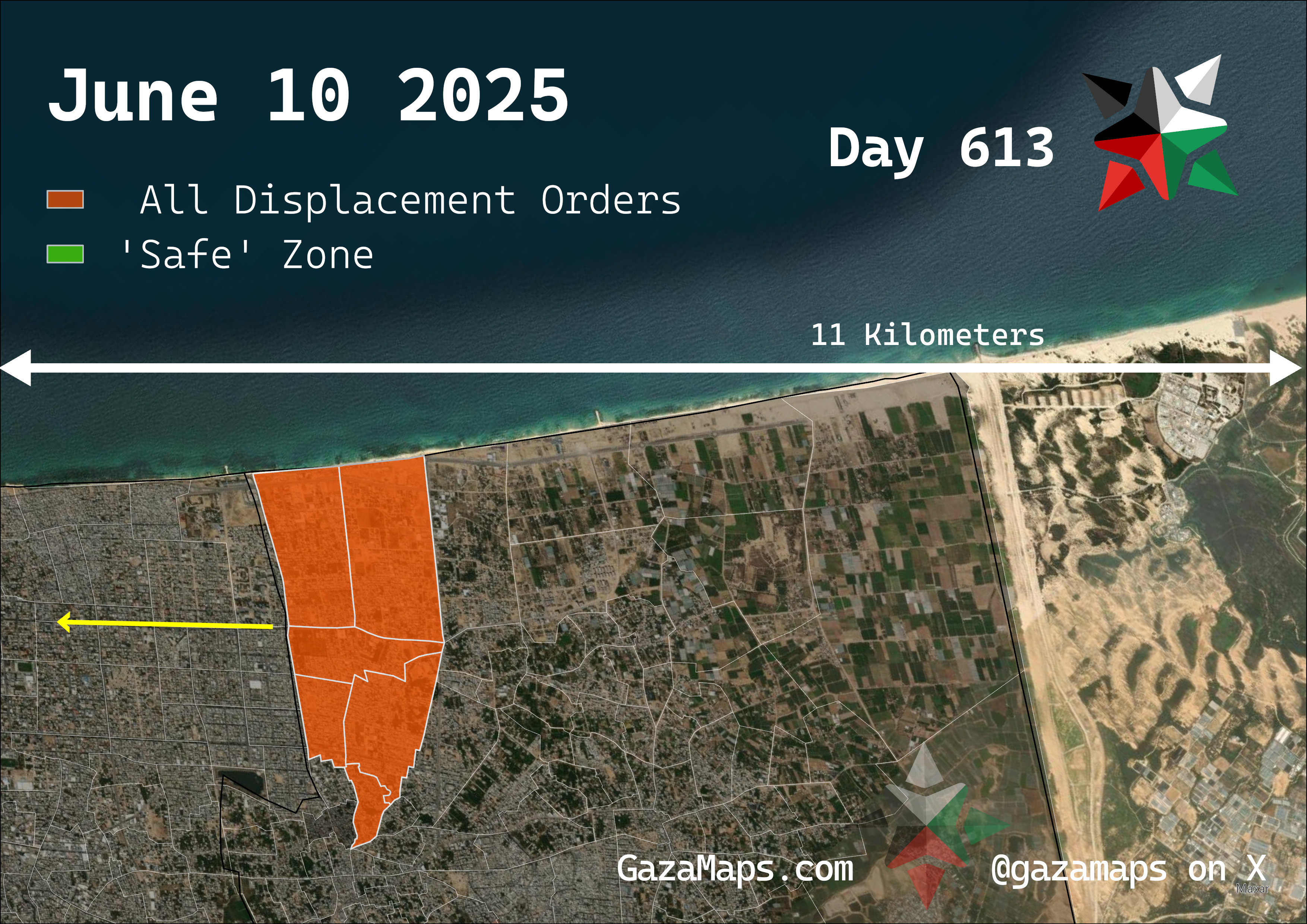 GazaMaps original map, based on IDF displacement order from 10 June, 2025
