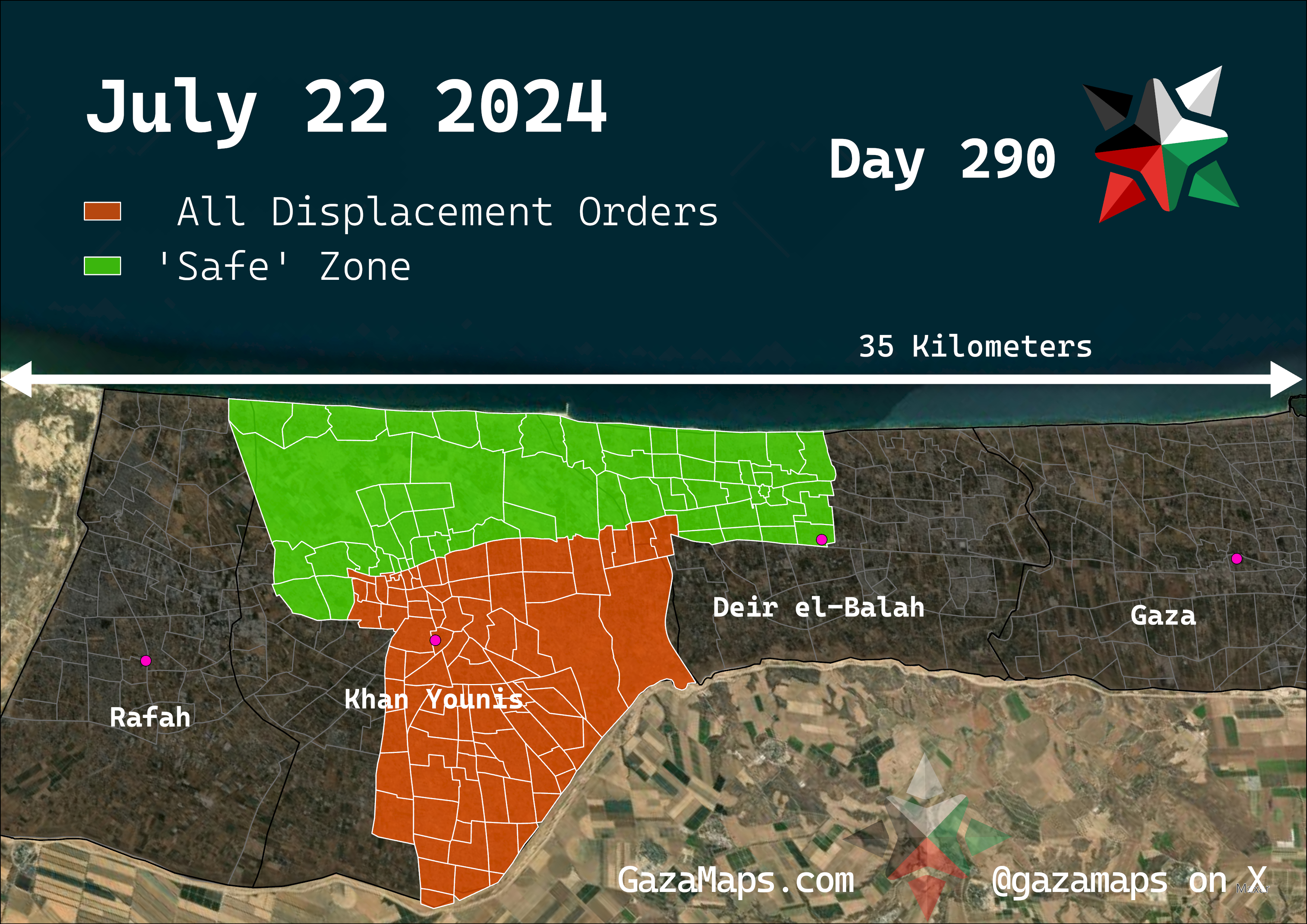 GazaMaps original map, based on IDF displacement order from 22 July, 2024