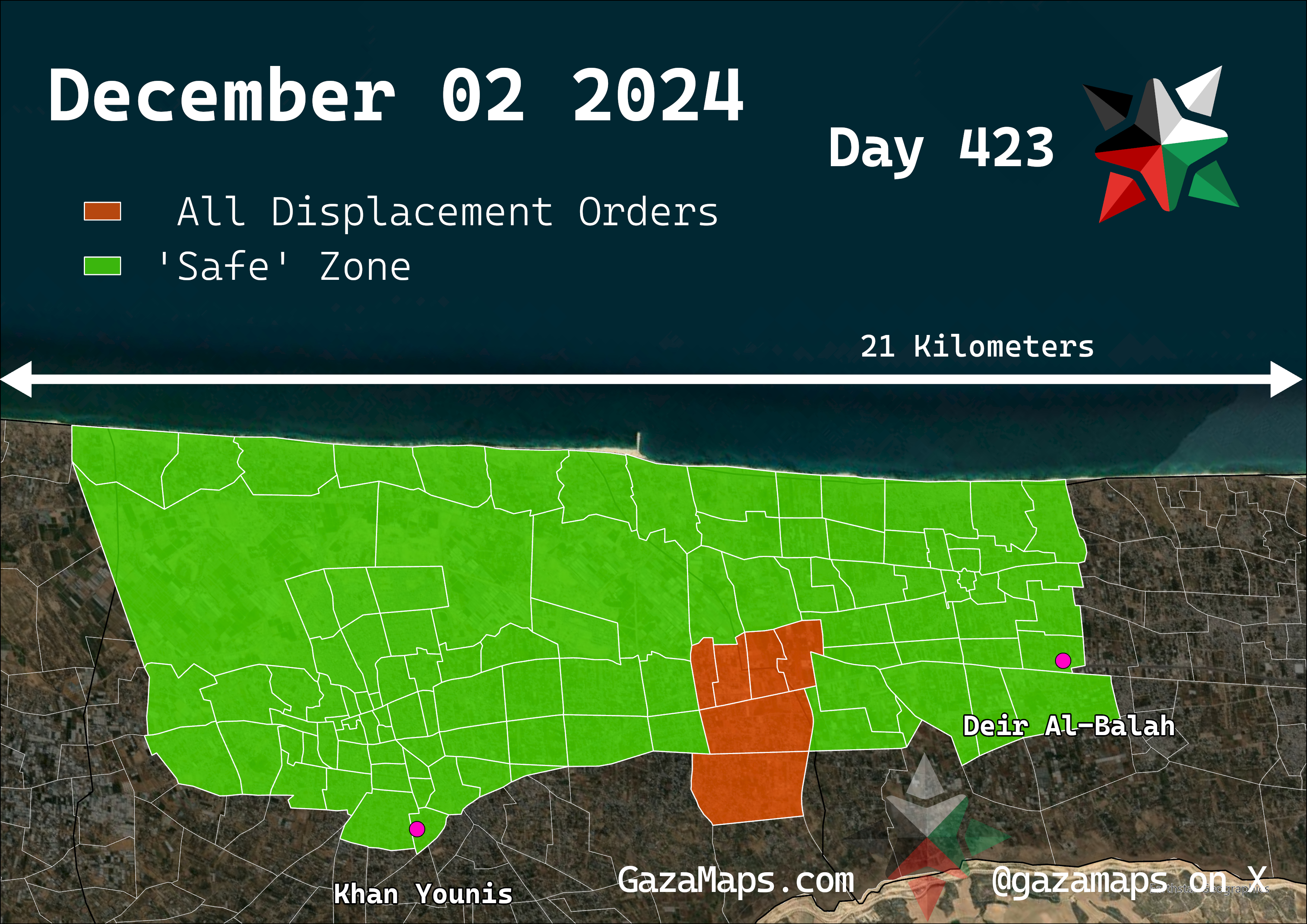 GazaMaps original map, based on IDF displacement order from 02 December, 2024