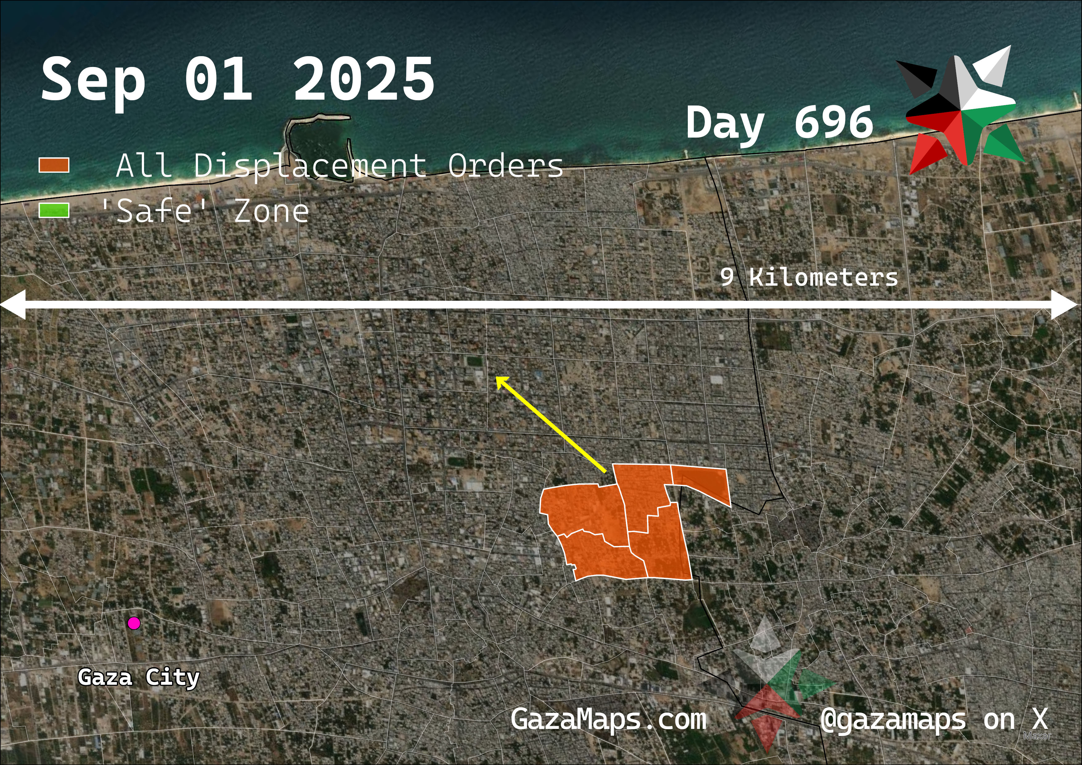 GazaMaps original map, based on IDF displacement order from 01 September, 2025