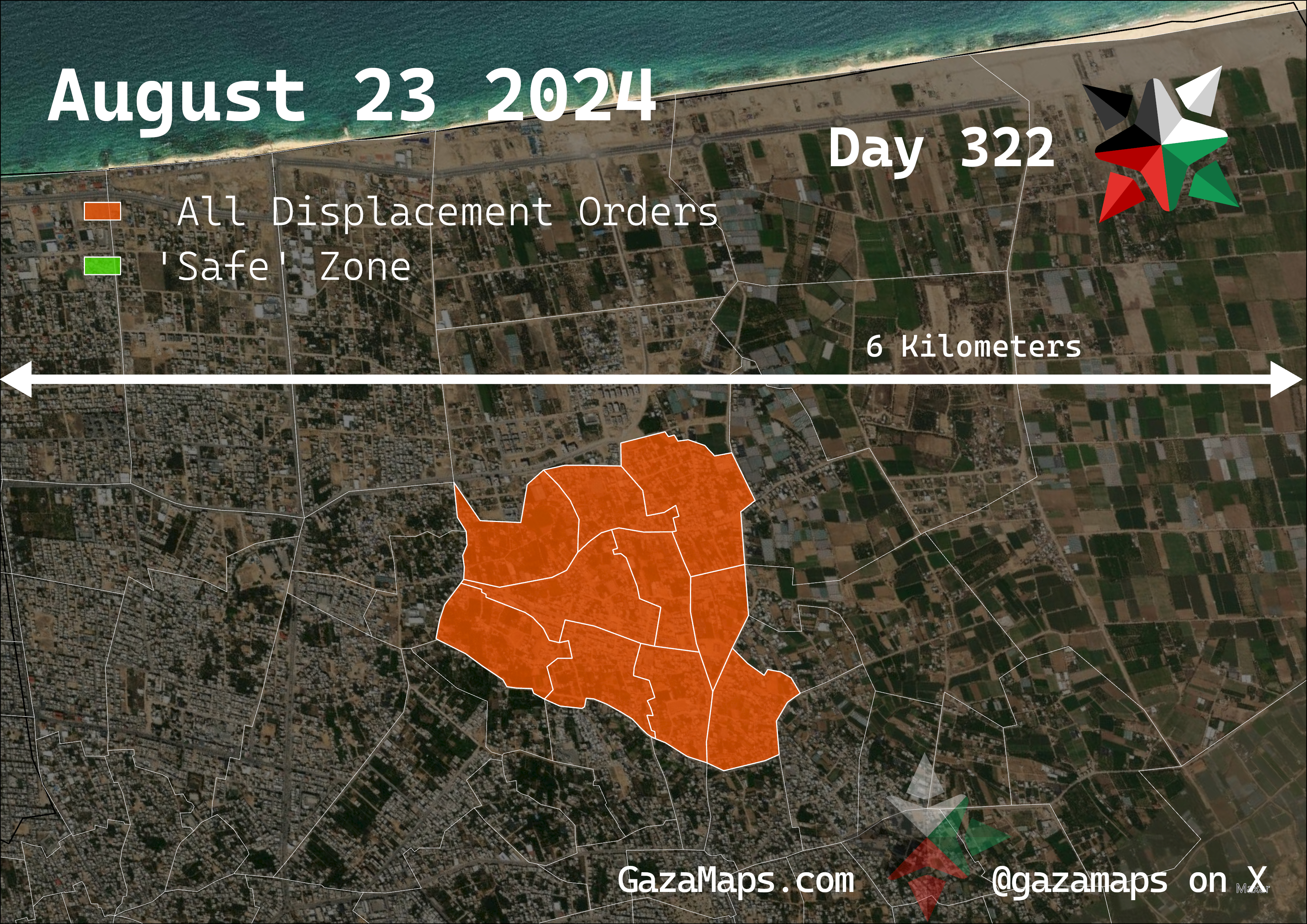 GazaMaps original map, based on IDF displacement order from 23 August, 2024