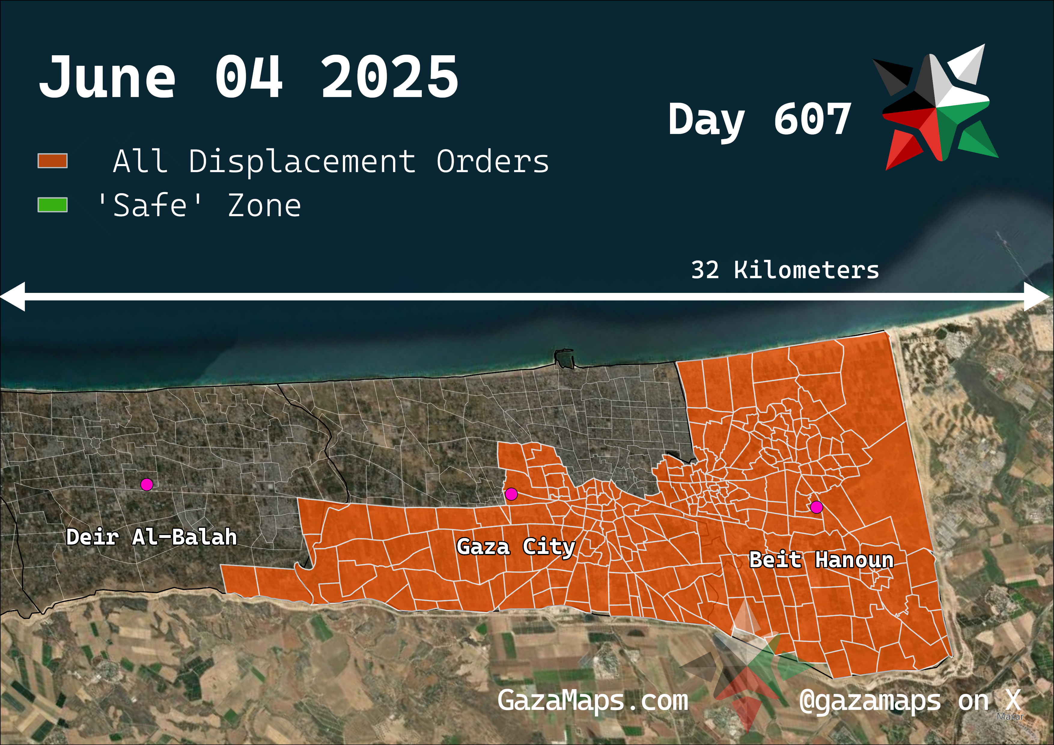 GazaMaps original map, based on IDF displacement order from 04 June, 2025