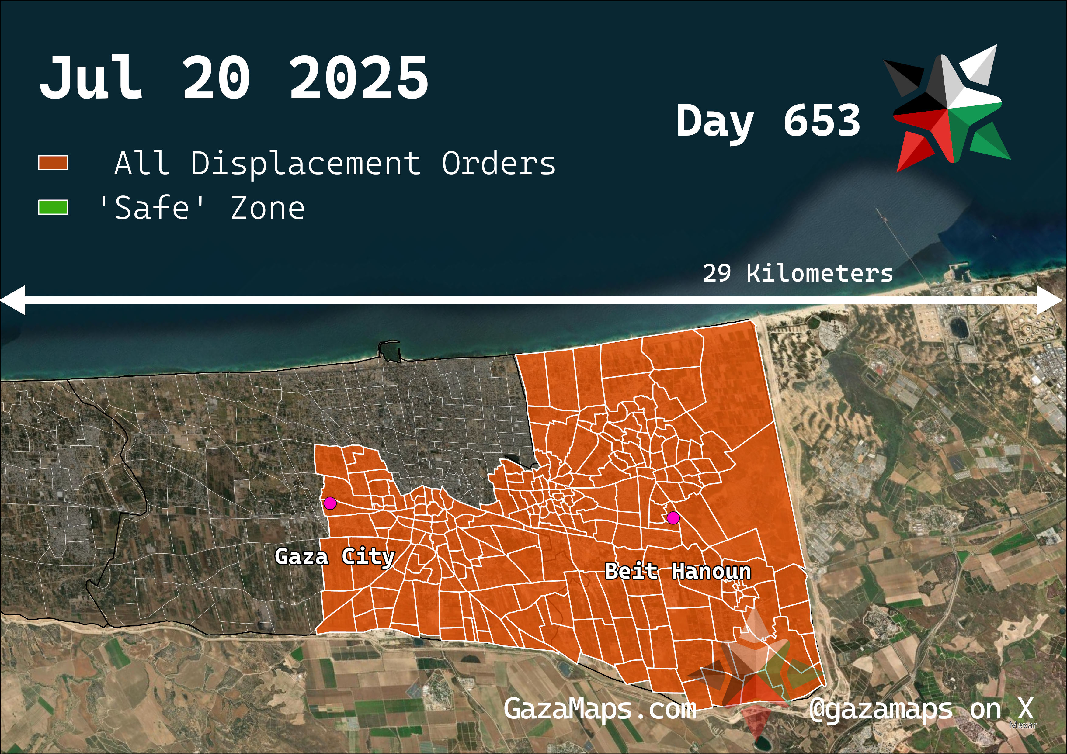 GazaMaps original map, based on IDF displacement order from 20 July, 2025
