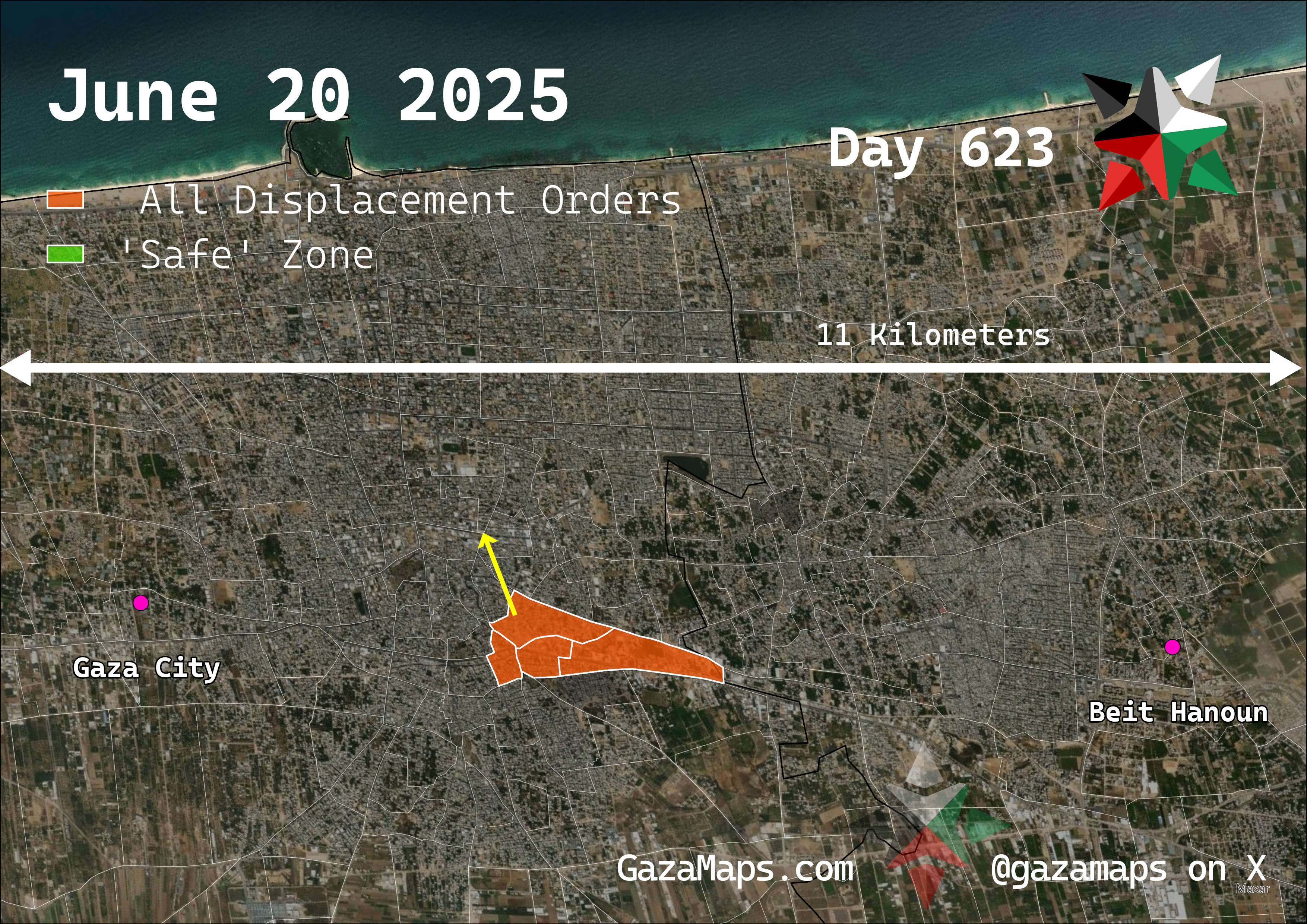 GazaMaps original map, based on IDF displacement order from 20 June, 2025