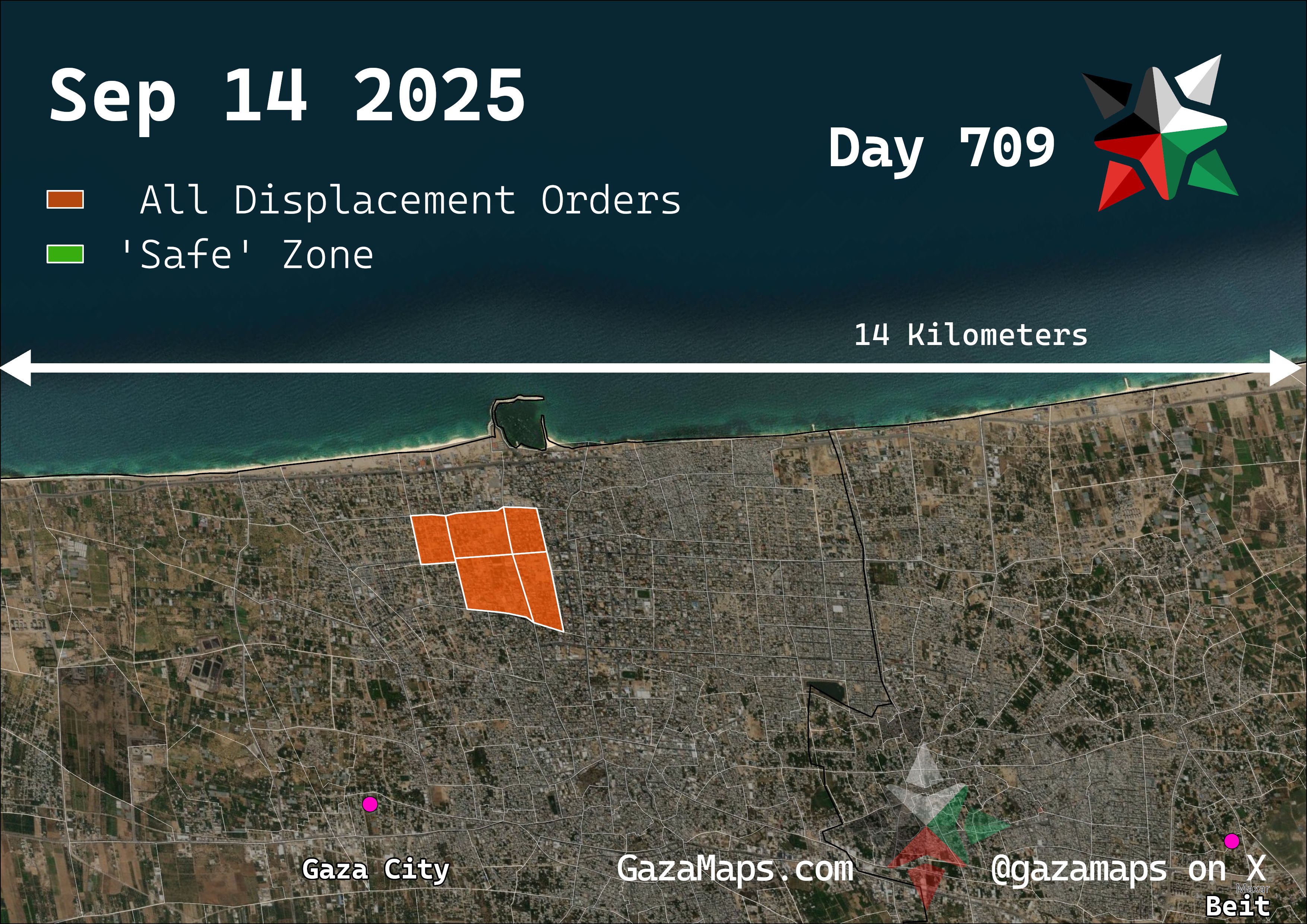 GazaMaps original map, based on IDF displacement order from 14 September, 2025