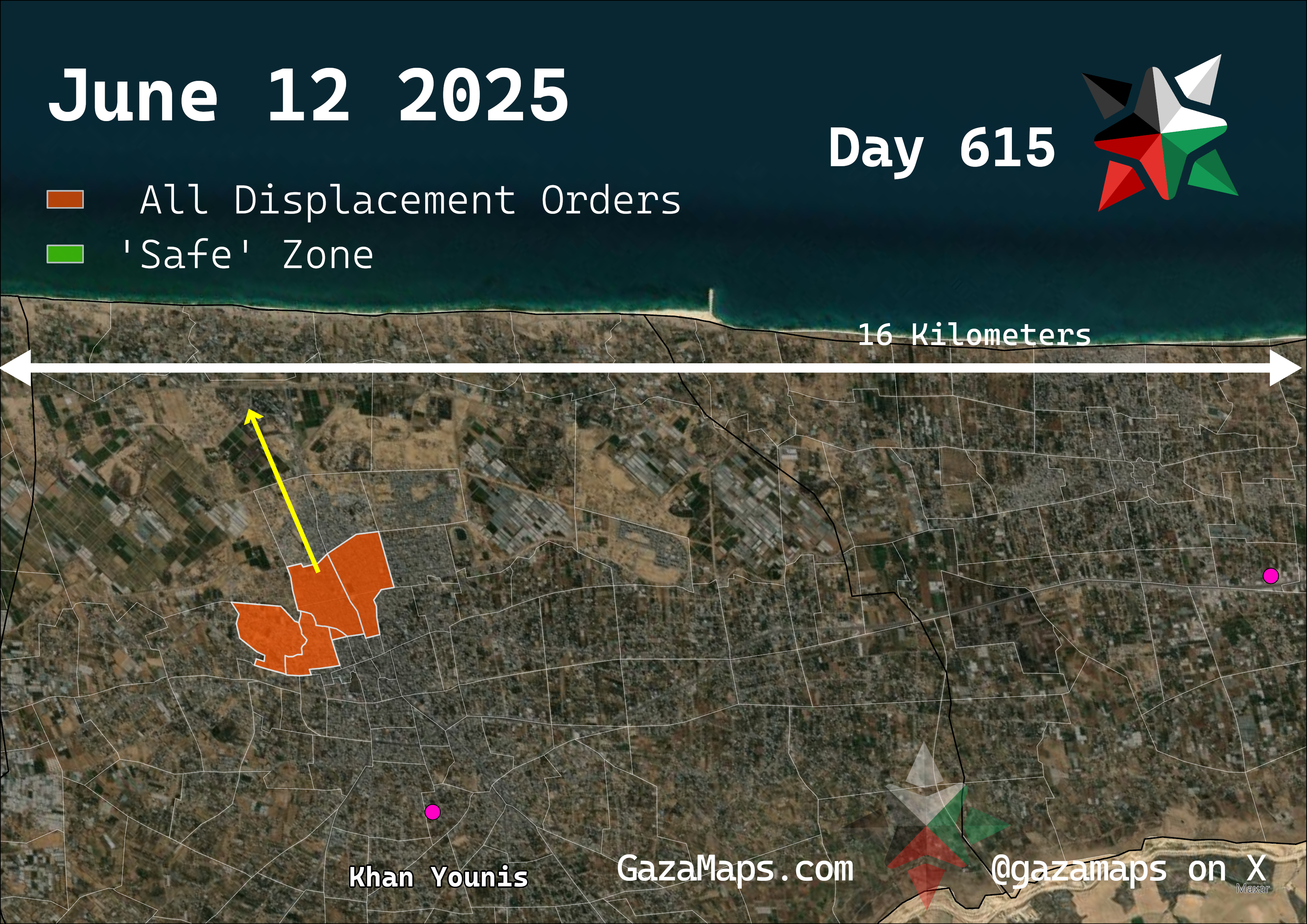 GazaMaps original map, based on IDF displacement order from 12 June, 2025