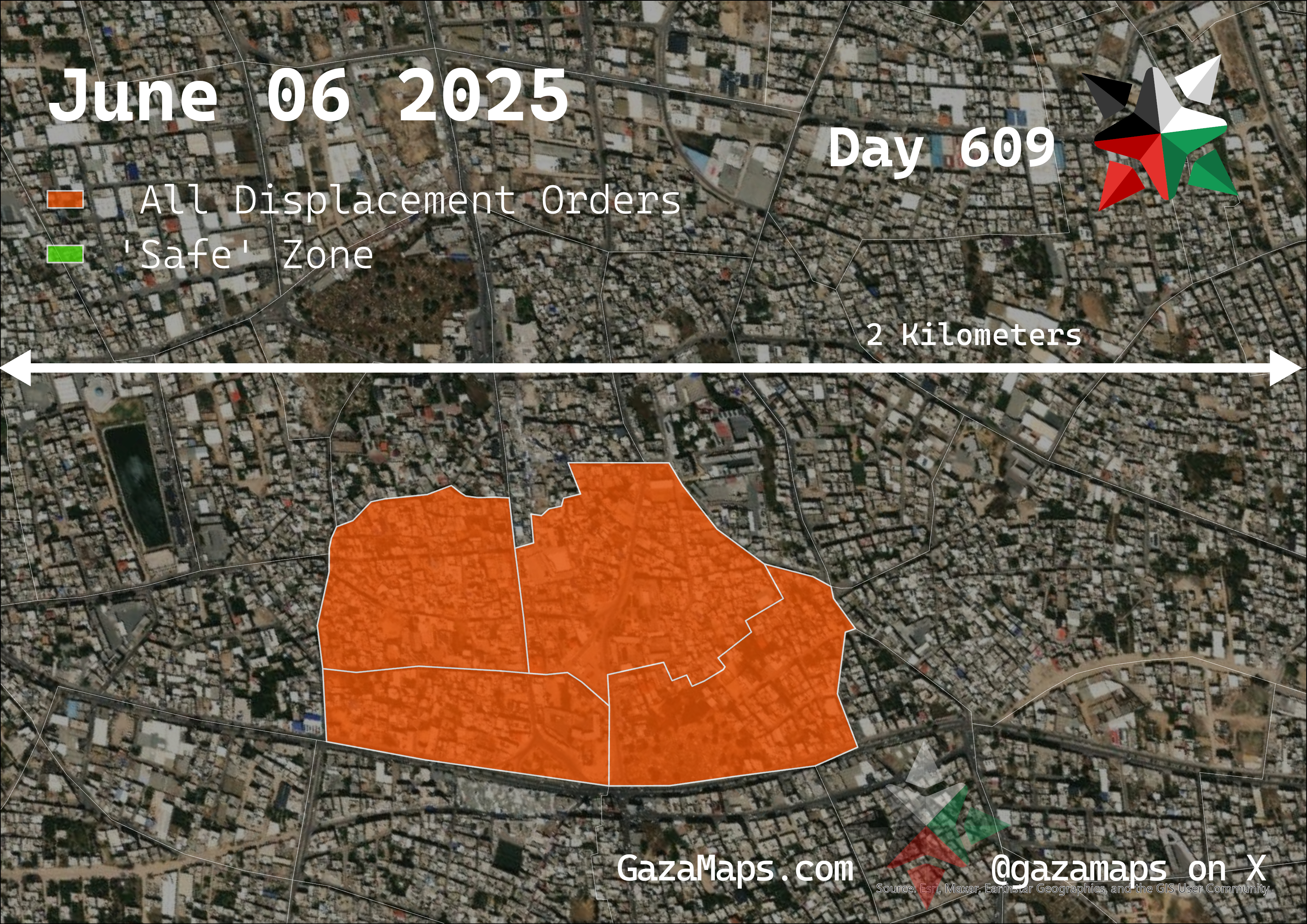 GazaMaps original map, based on IDF displacement order from 06 June, 2025