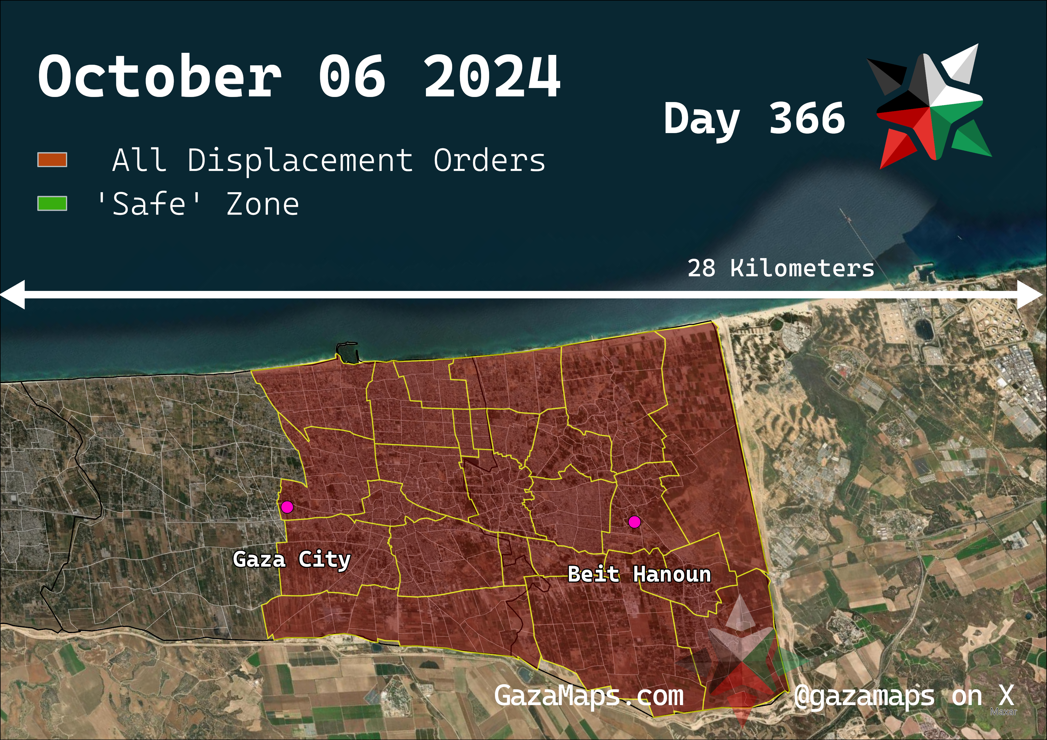 GazaMaps original map, based on IDF displacement order from 06 October, 2024