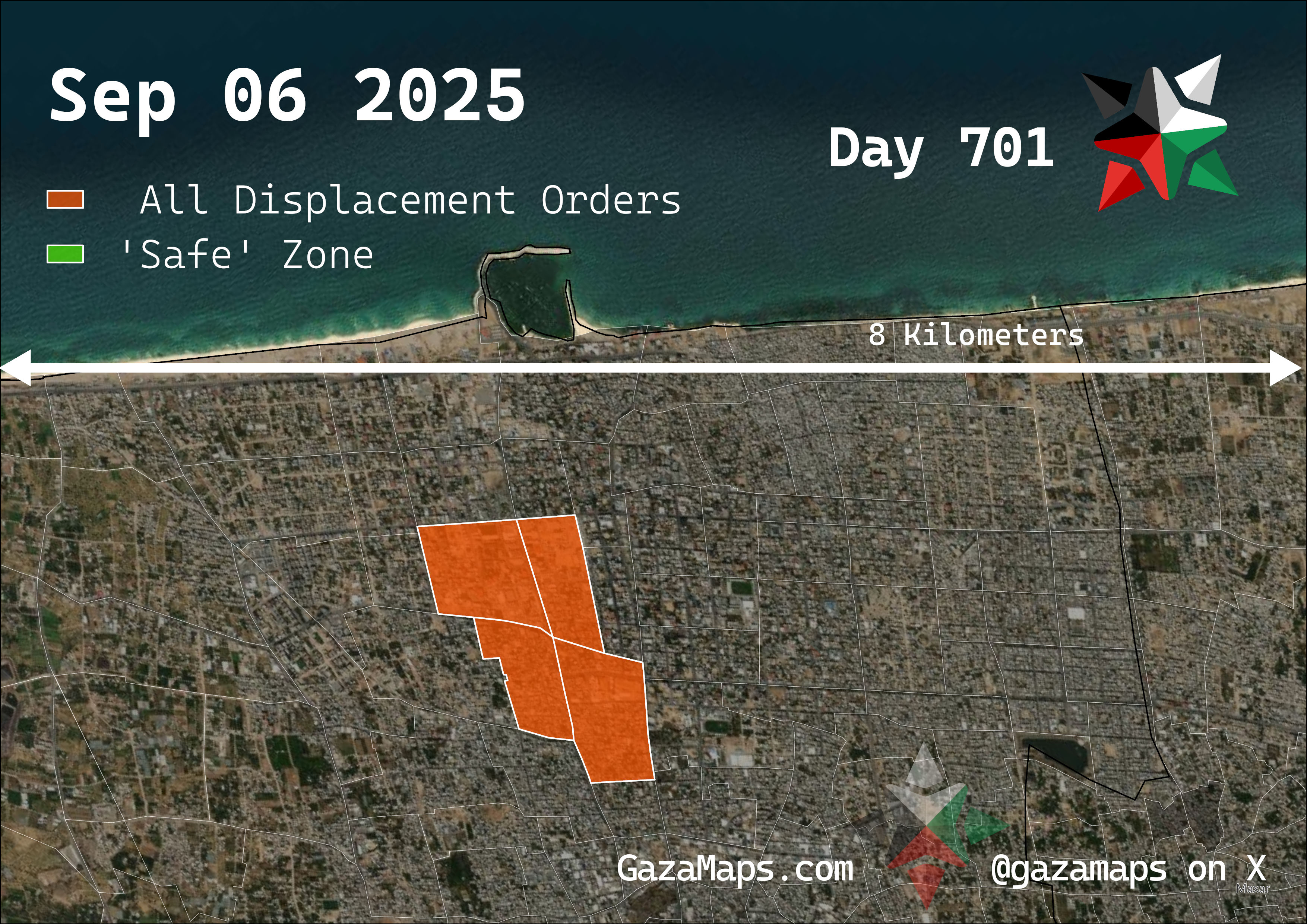 GazaMaps original map, based on IDF displacement order from 06 September, 2025