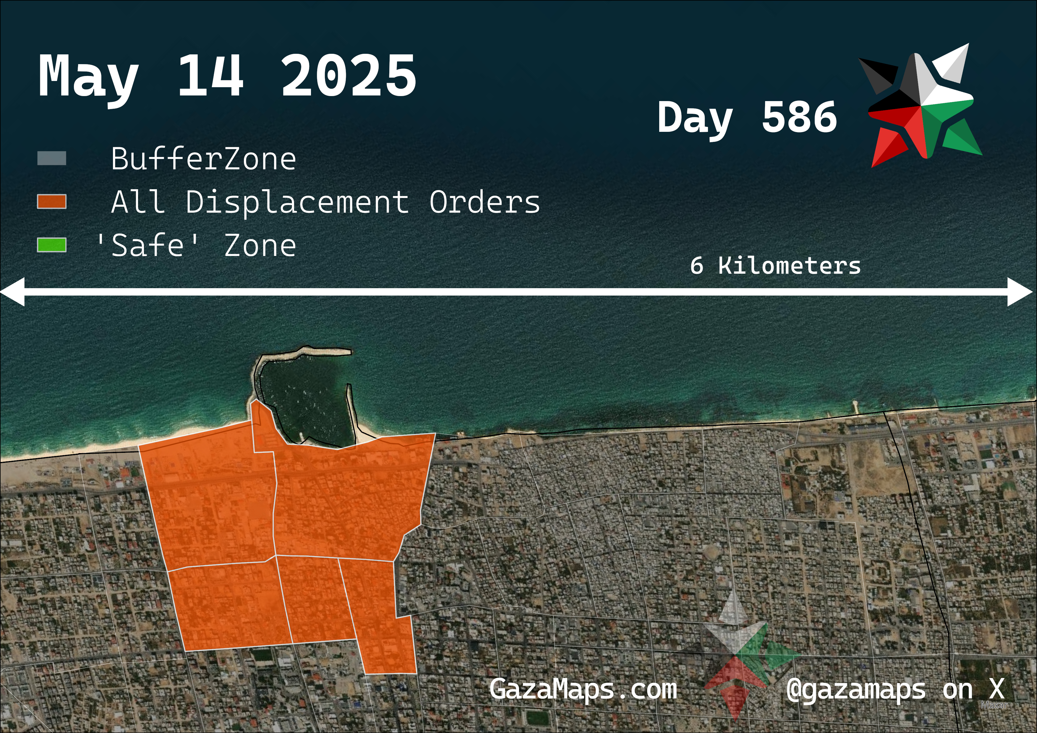 GazaMaps original map, based on IDF displacement order from 14 May, 2025