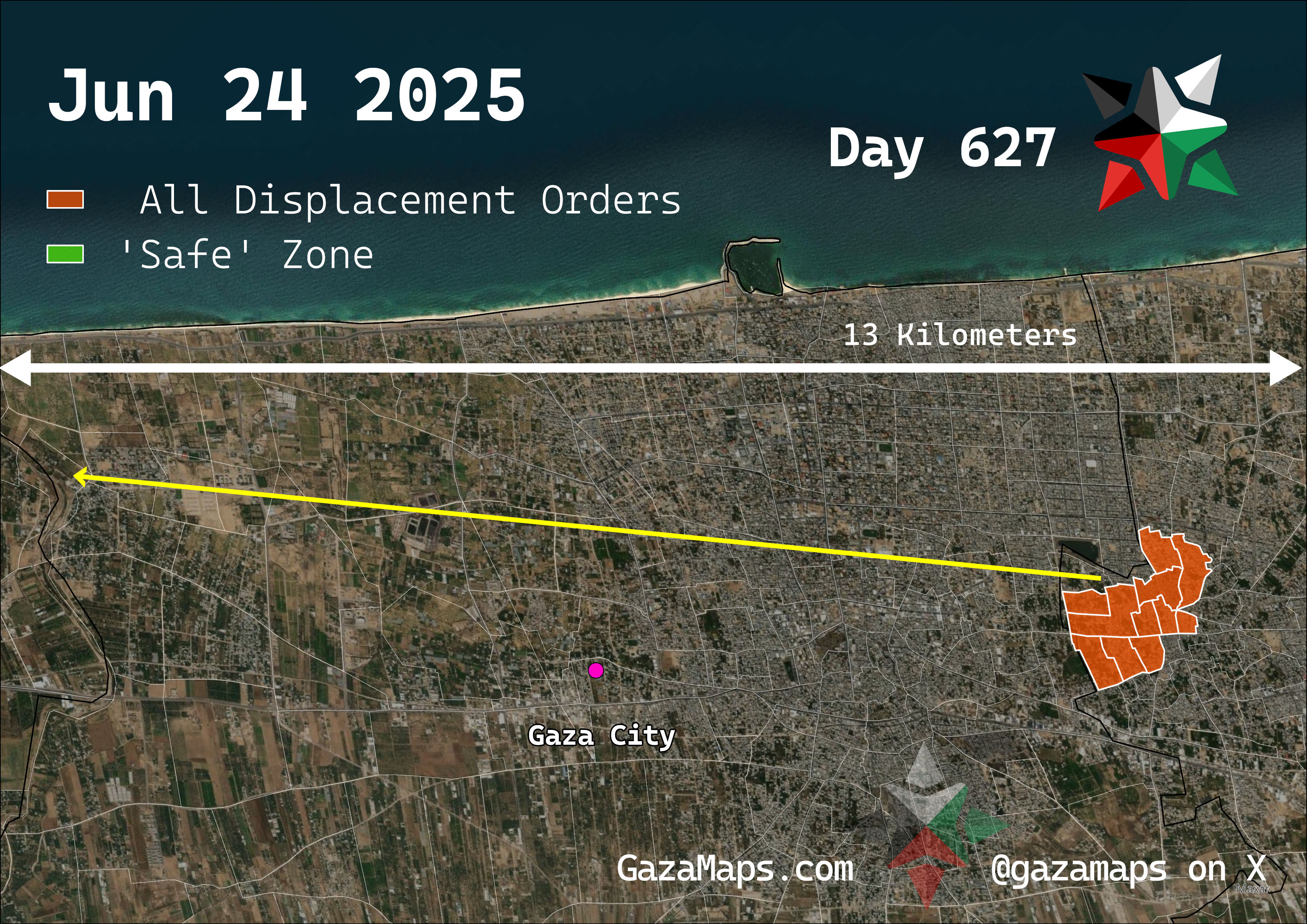 GazaMaps original map, based on IDF displacement order from 24 June, 2025