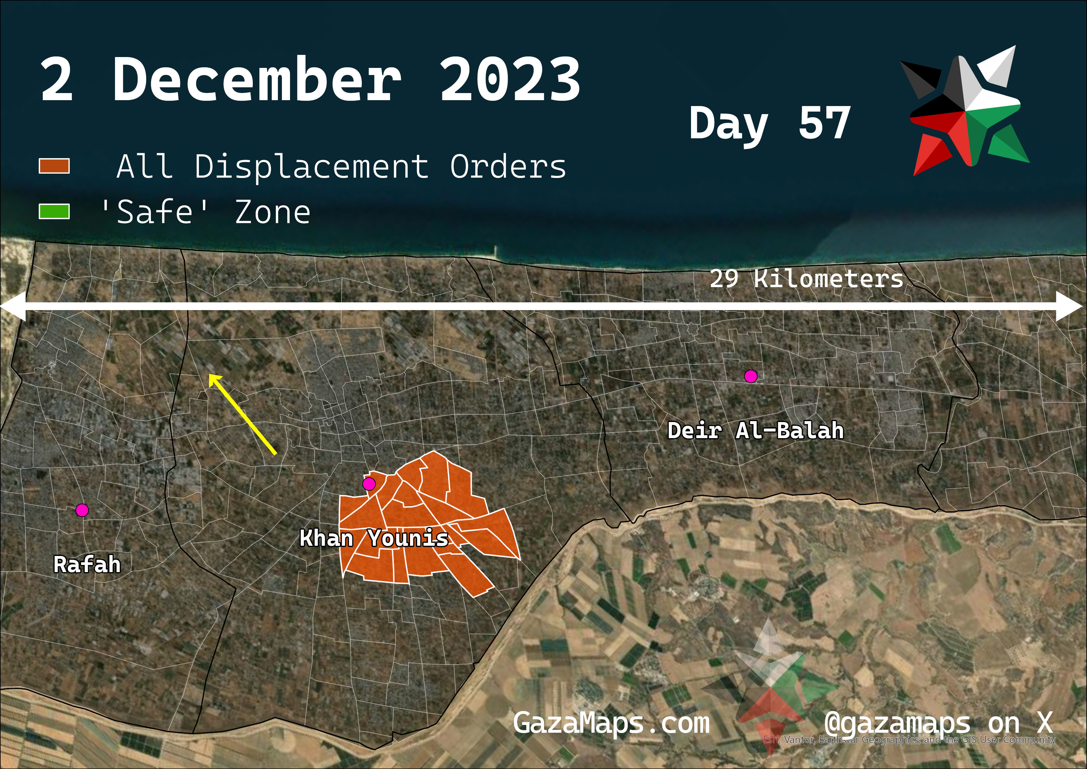 GazaMaps original map, based on IDF displacement order from 02 December 2023