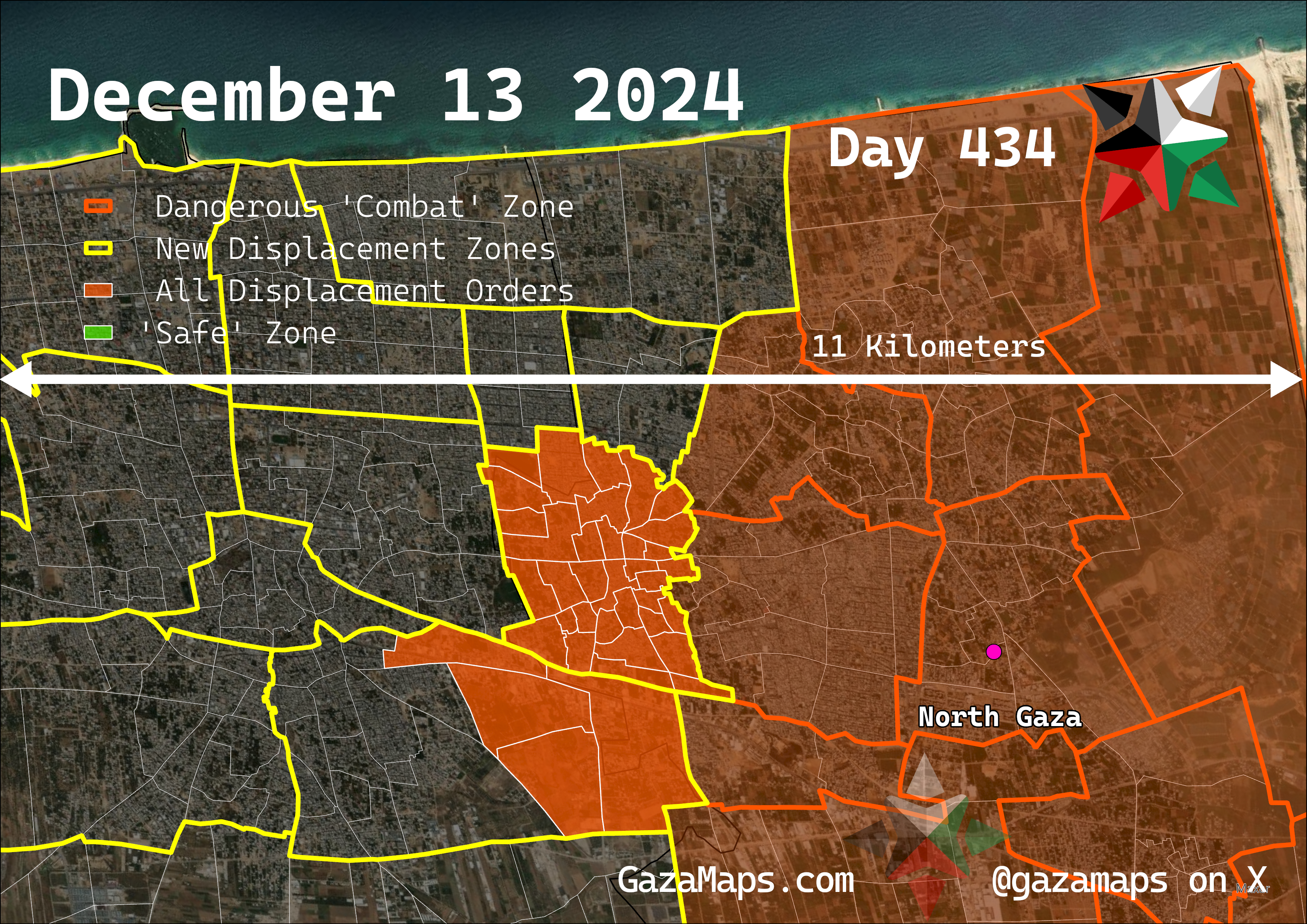 GazaMaps original map, based on IDF displacement order from 13 December, 2024