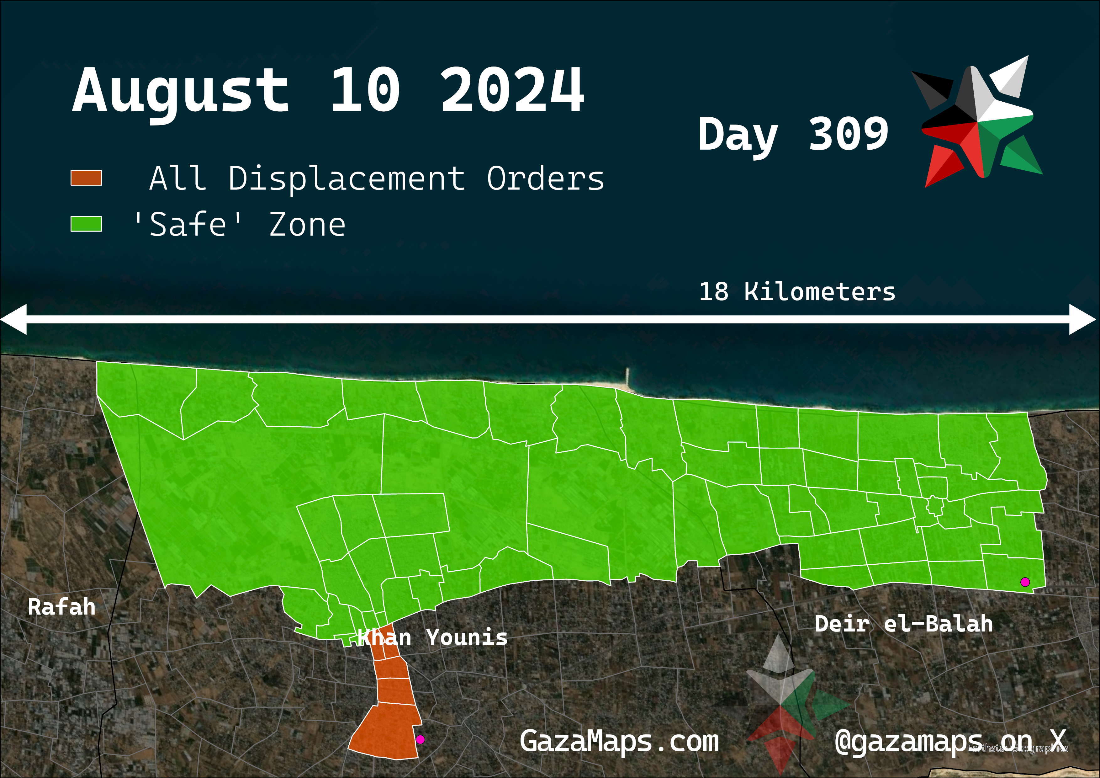 GazaMaps original map, based on IDF displacement order from 10 August, 2024