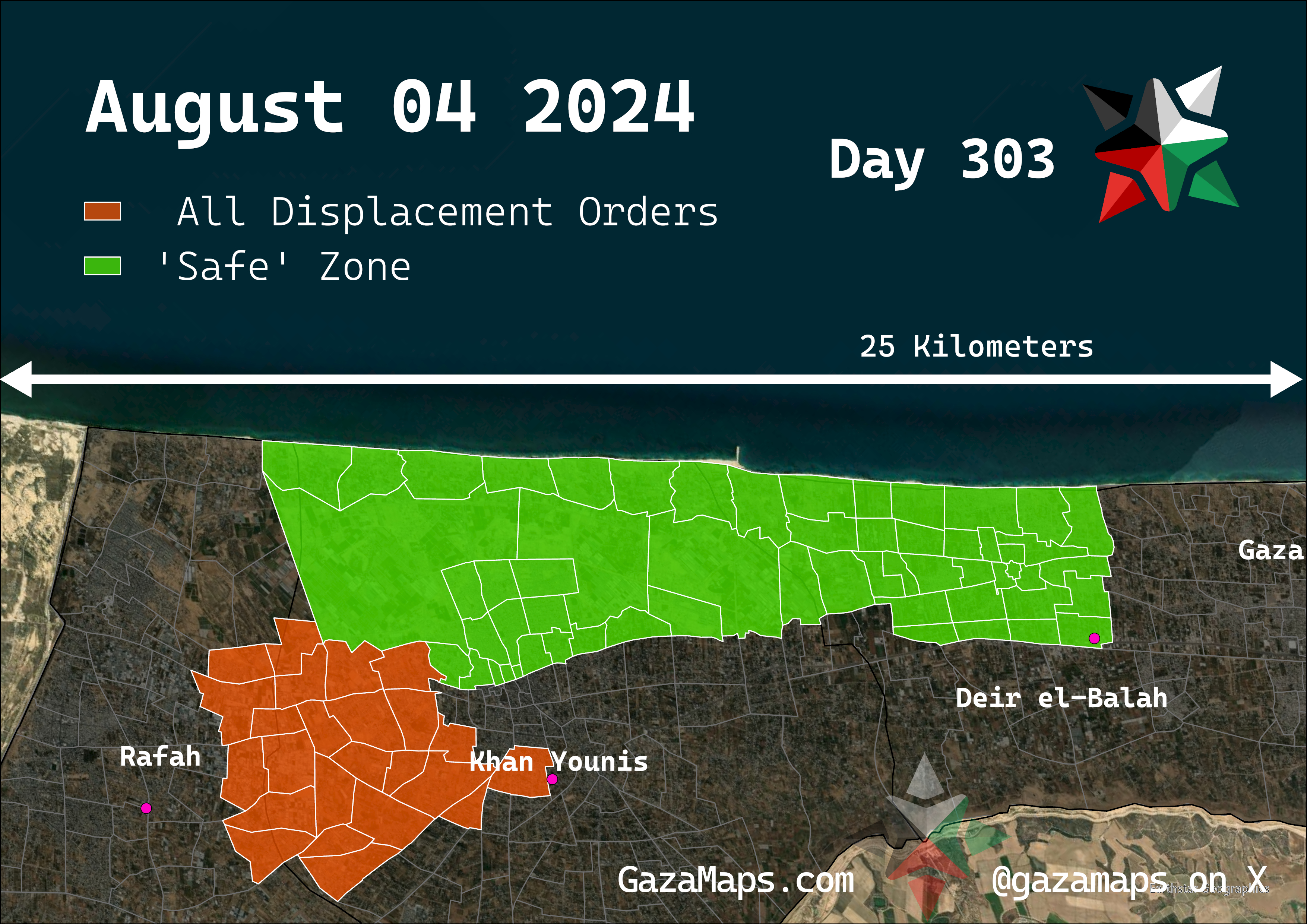 GazaMaps original map, based on IDF displacement order from 04 August, 2024