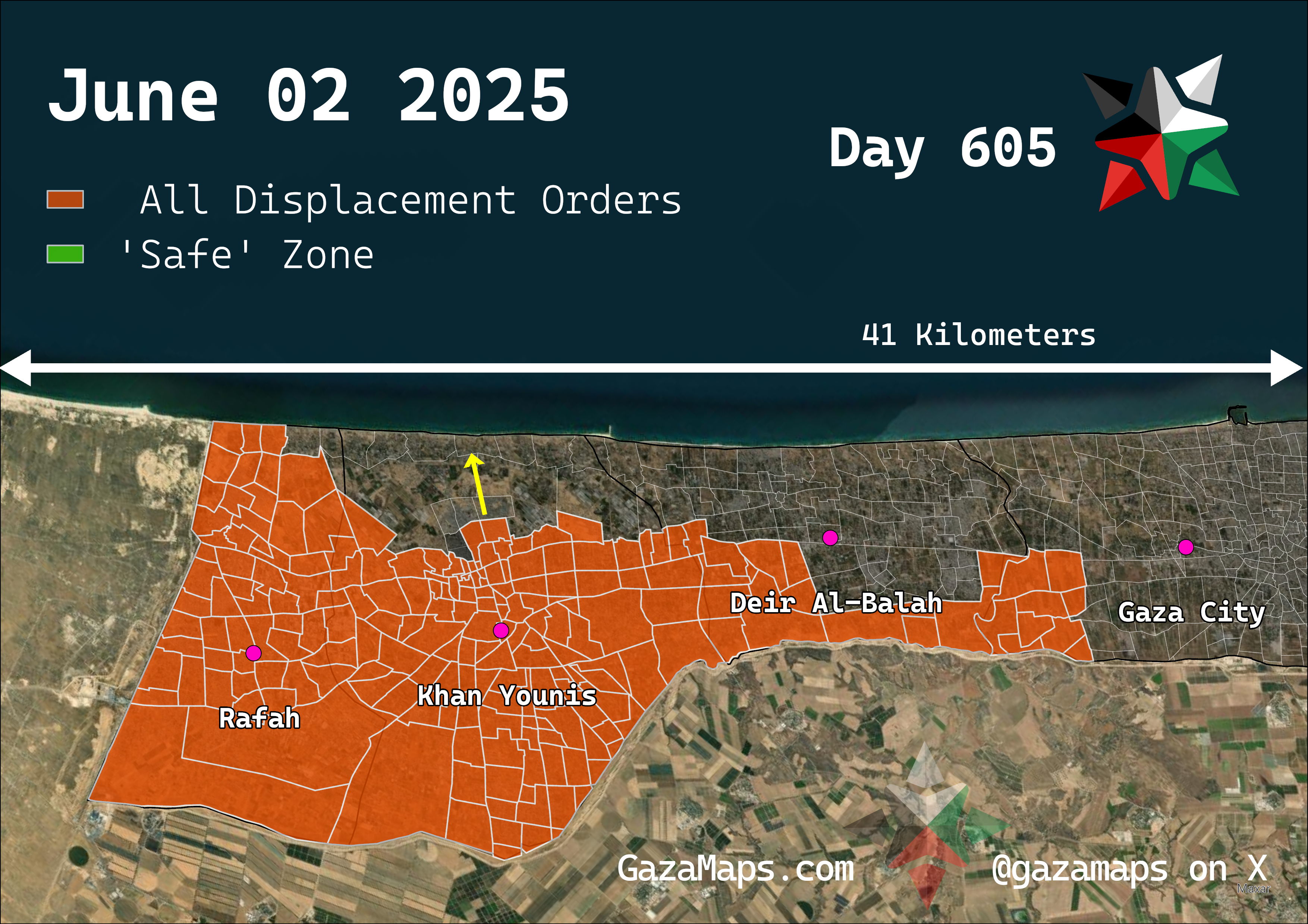 GazaMaps original map, based on IDF displacement order from 02 June, 2025