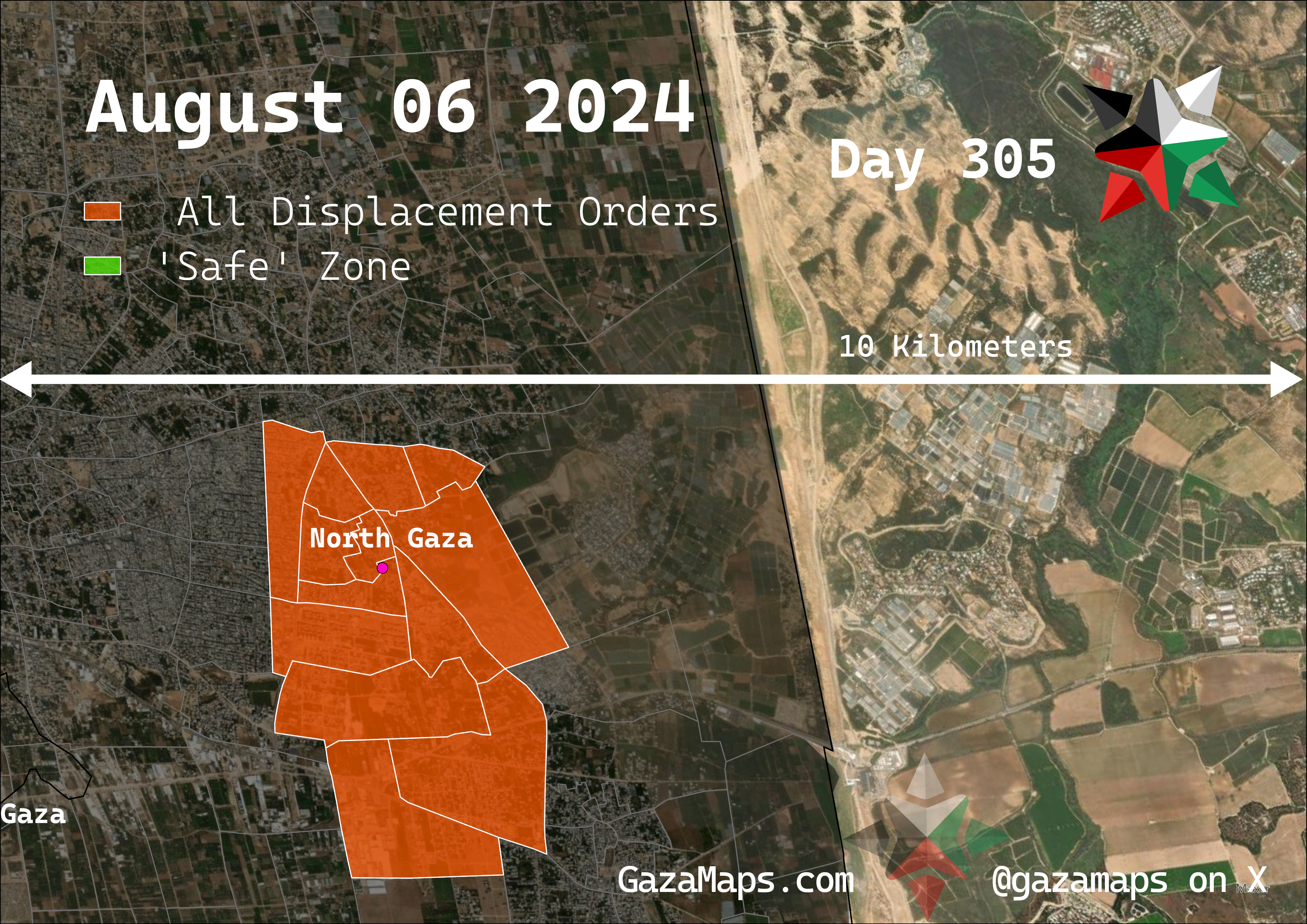 GazaMaps original map, based on IDF displacement order from 06 August, 2024