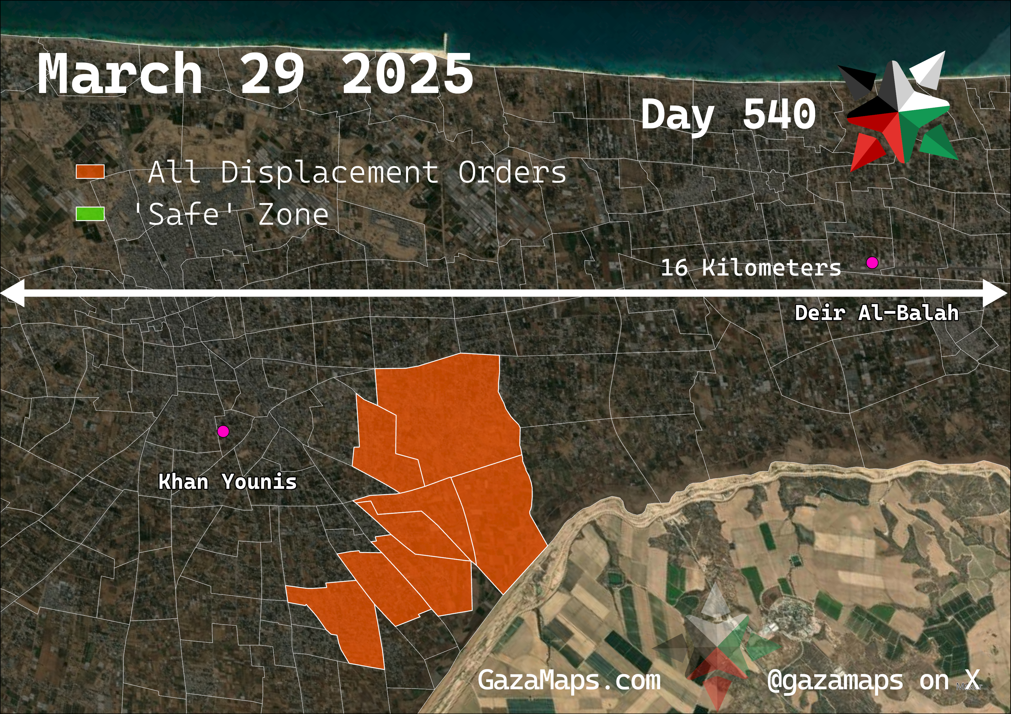 GazaMaps original map, based on IDF displacement order from 29 March, 2025