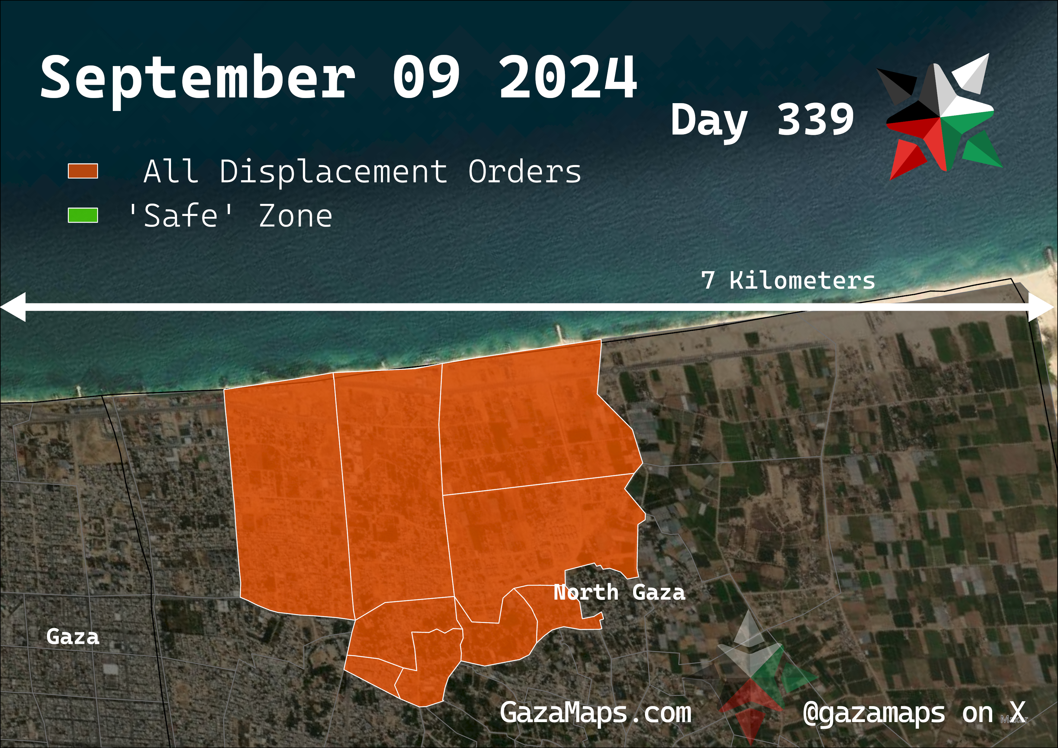 GazaMaps original map, based on IDF displacement order from 09 September, 2024