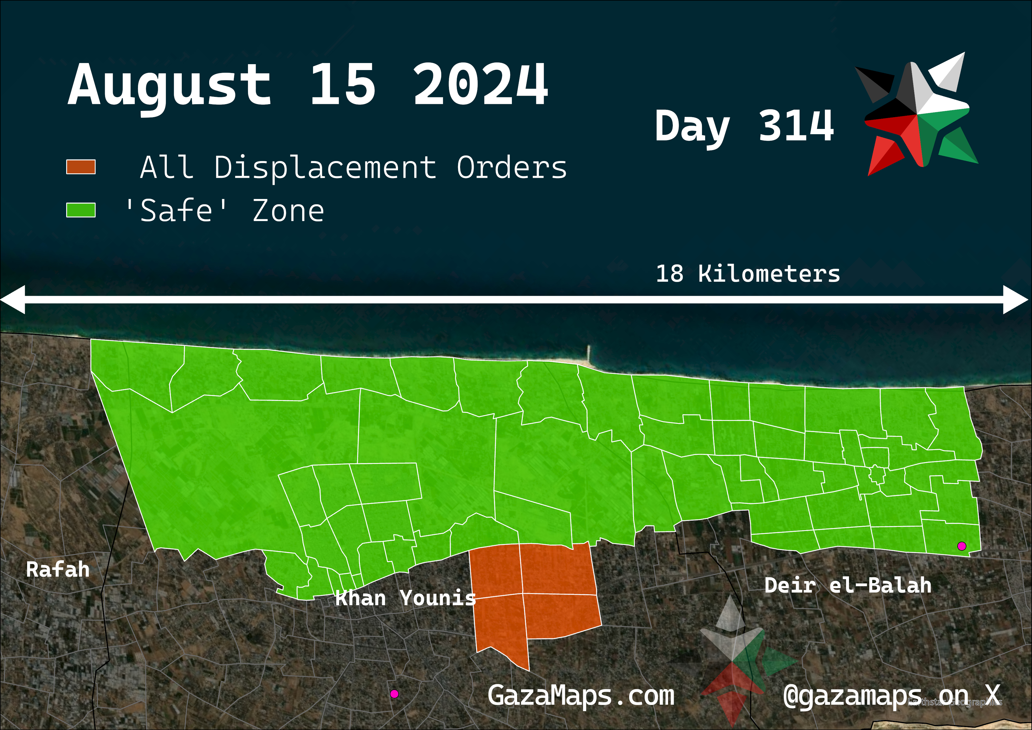 GazaMaps original map, based on IDF displacement order from 15 August, 2024