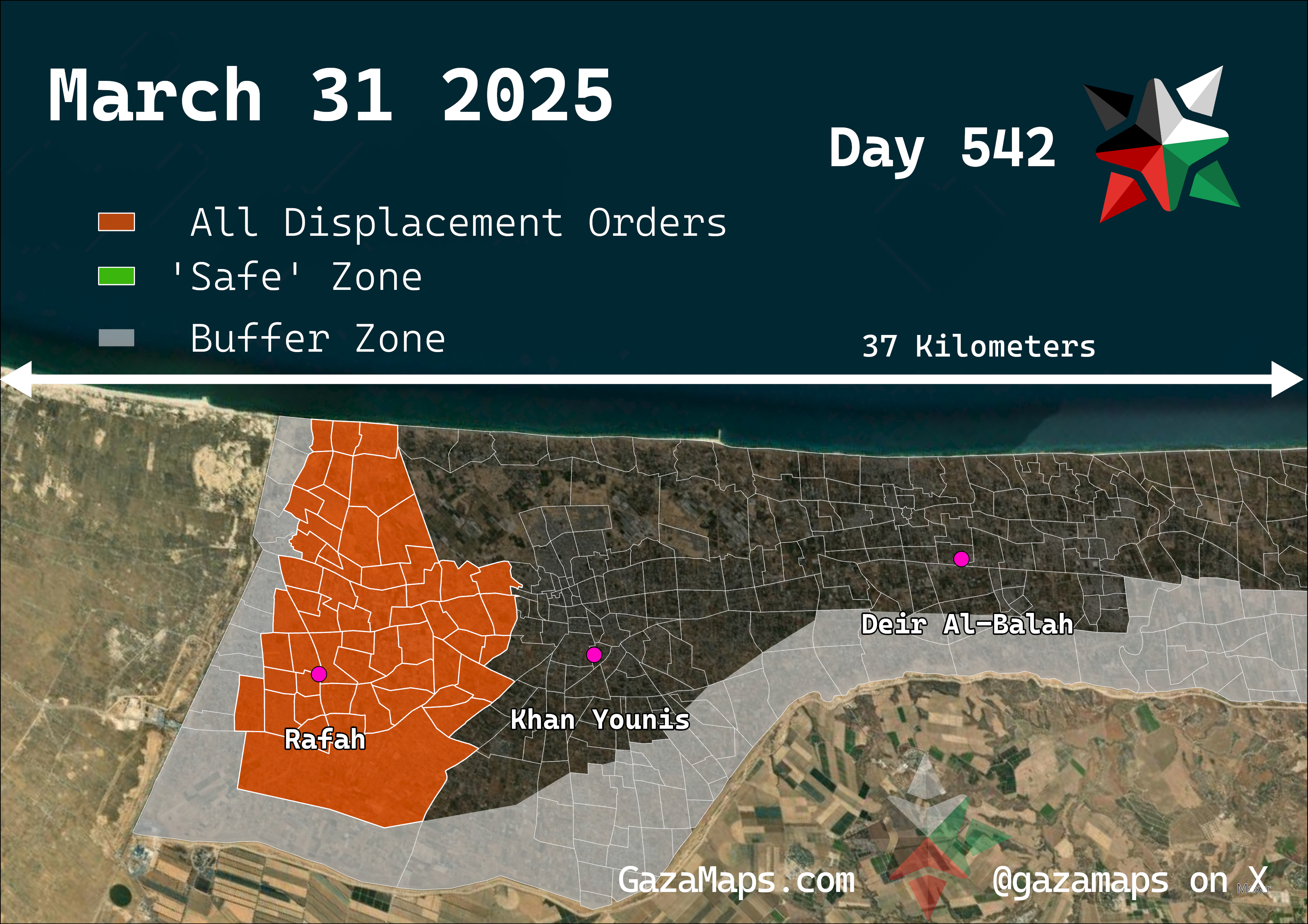 GazaMaps original map, based on IDF displacement order from 31 March, 2025