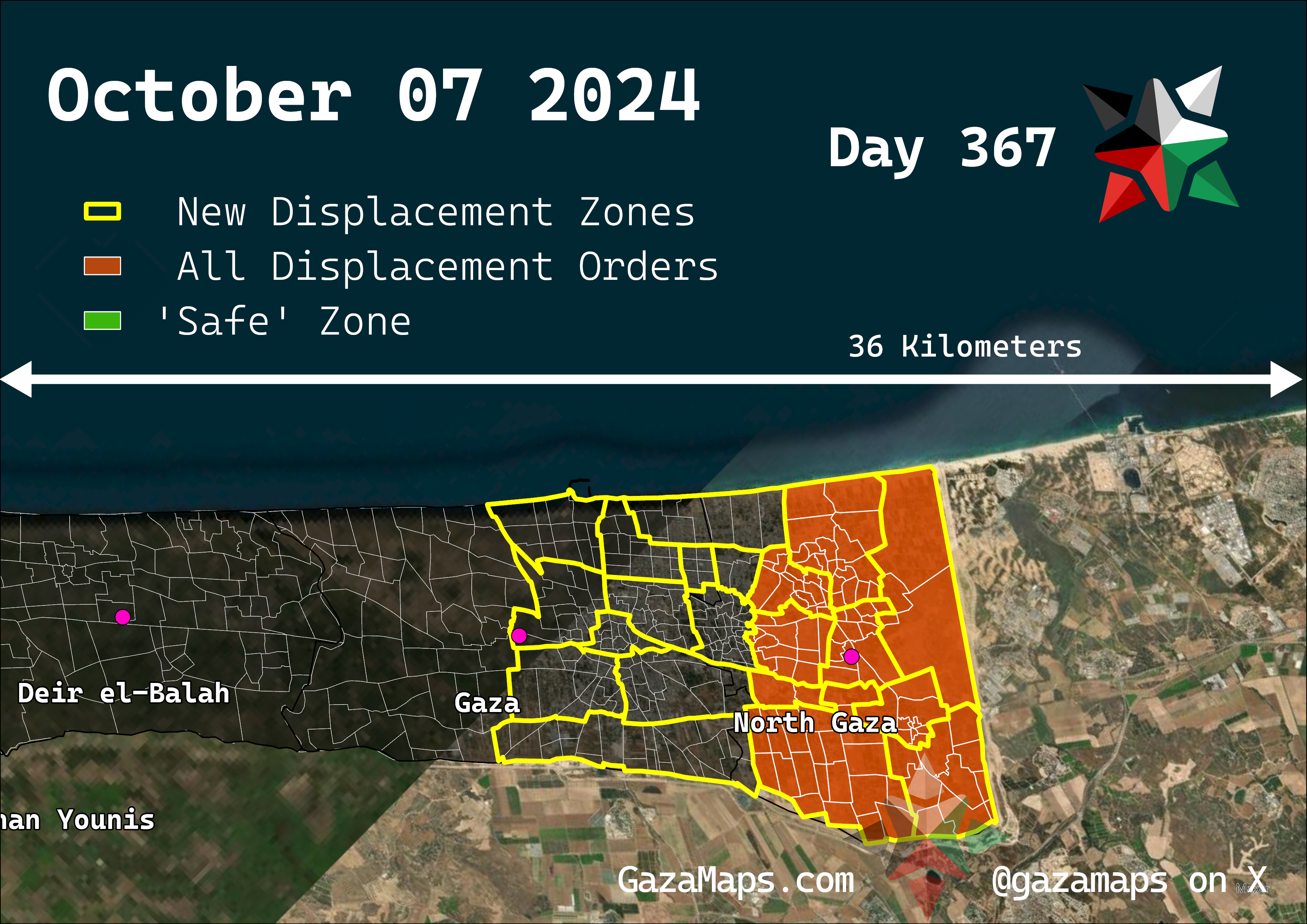 GazaMaps original map, based on IDF displacement order from 07 October, 2024