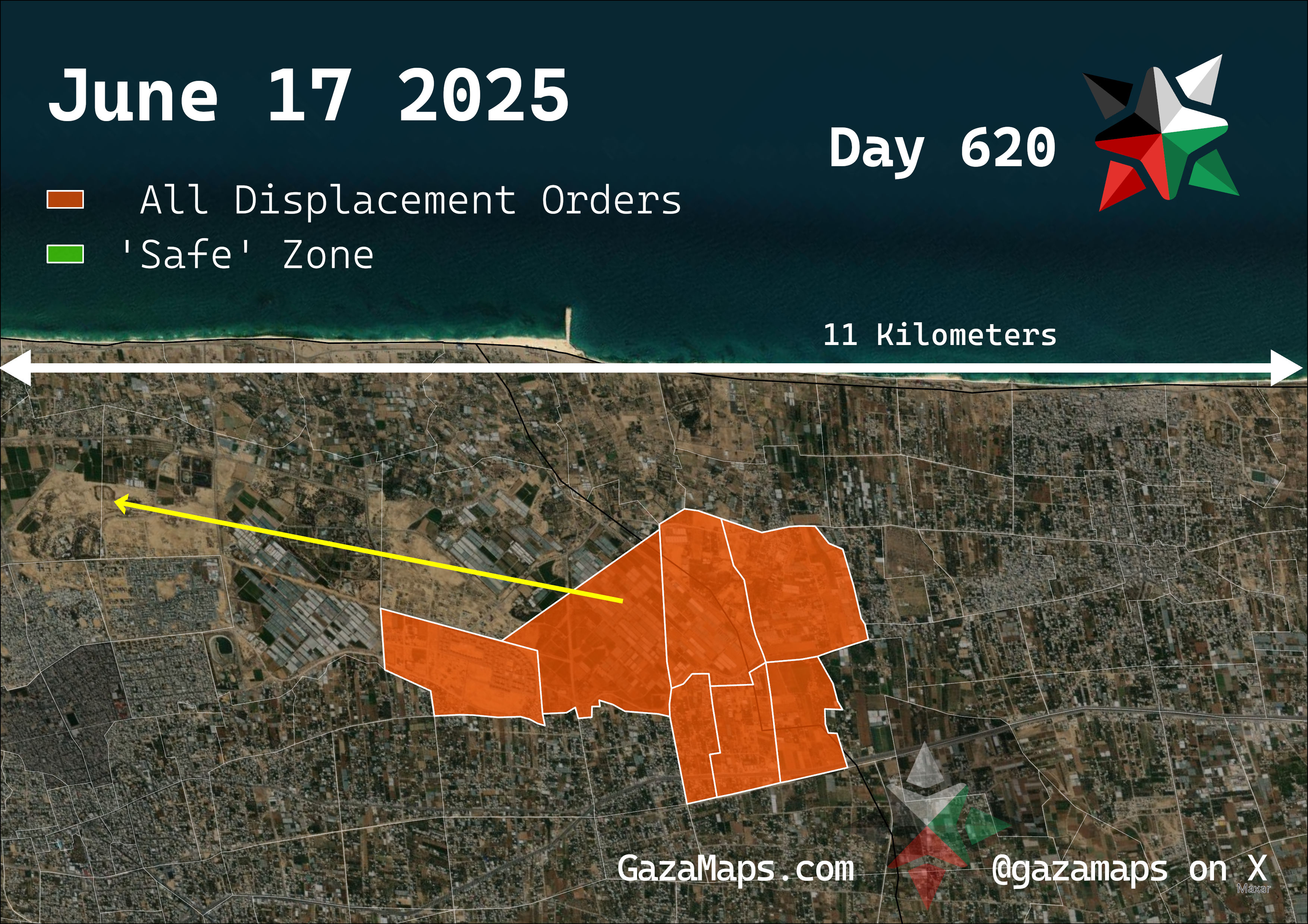 GazaMaps original map, based on IDF displacement order from 17 June, 2025
