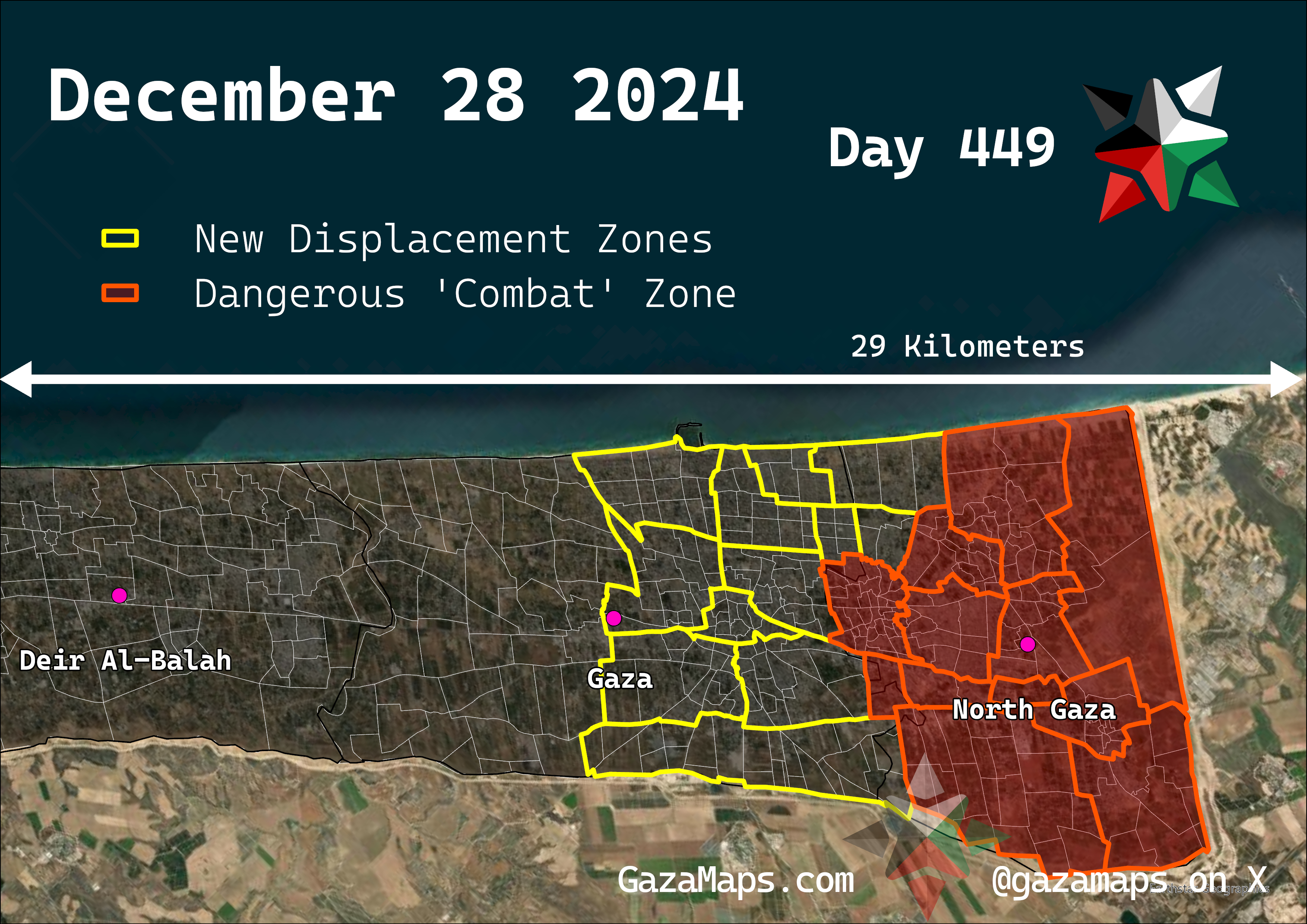 GazaMaps original map, based on IDF displacement order from 28 December, 2024