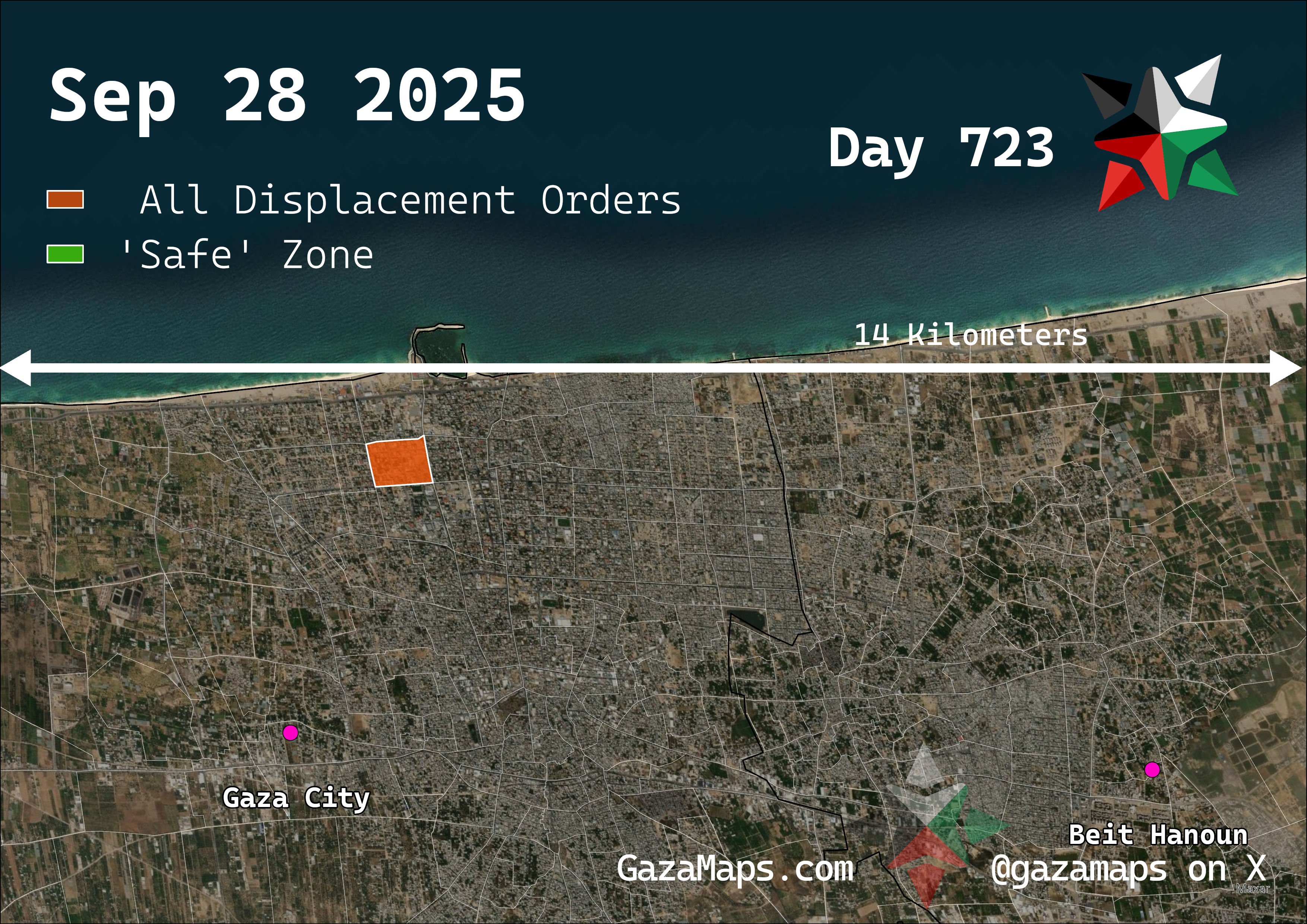 GazaMaps original map, based on IDF displacement order from 28 September, 2025