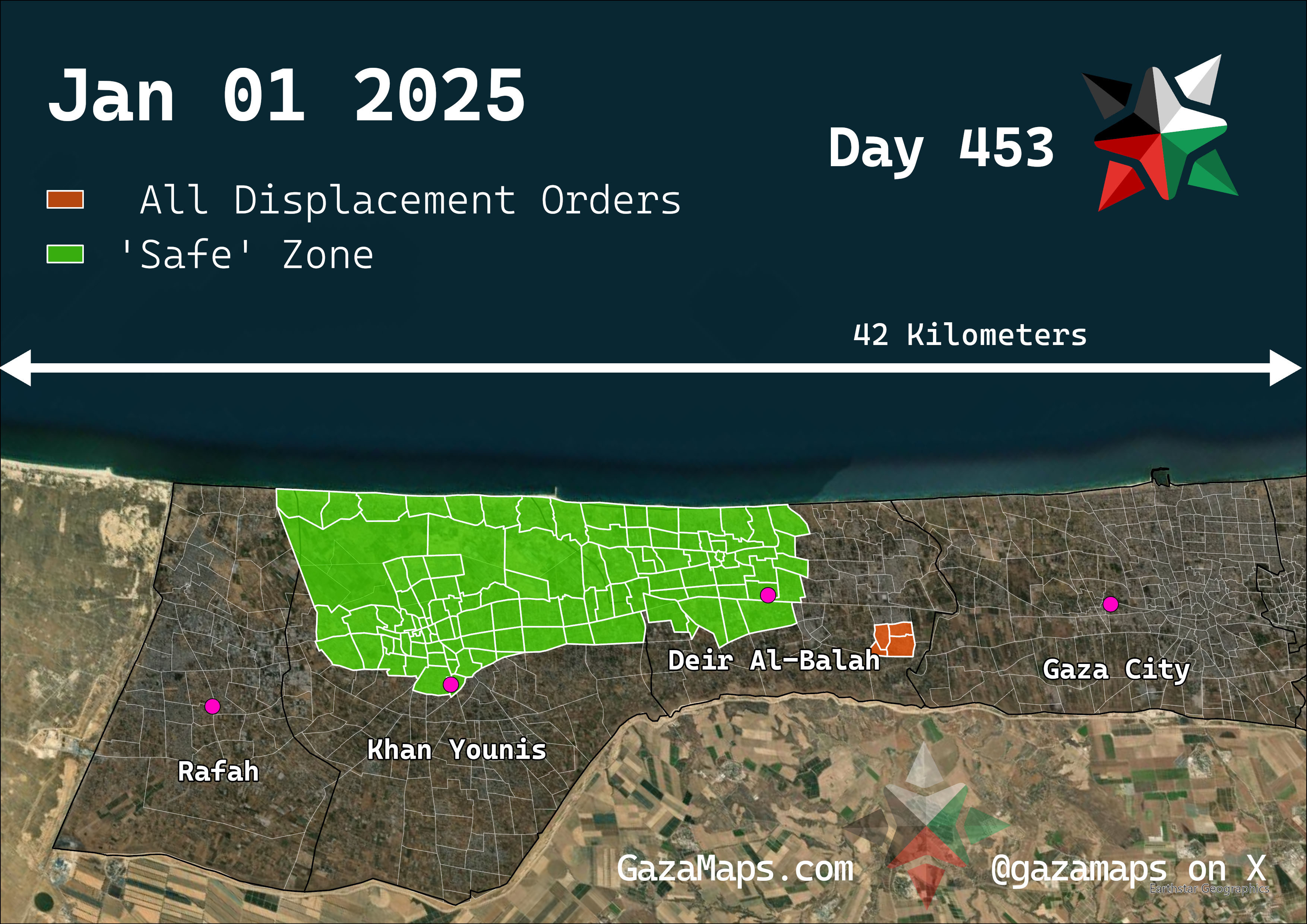 GazaMaps original map, based on IDF displacement order from 01 January, 2025